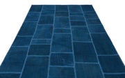 Teselya Blue Patchwork Wool Handmade Area Rug 6'5" x 9'9"