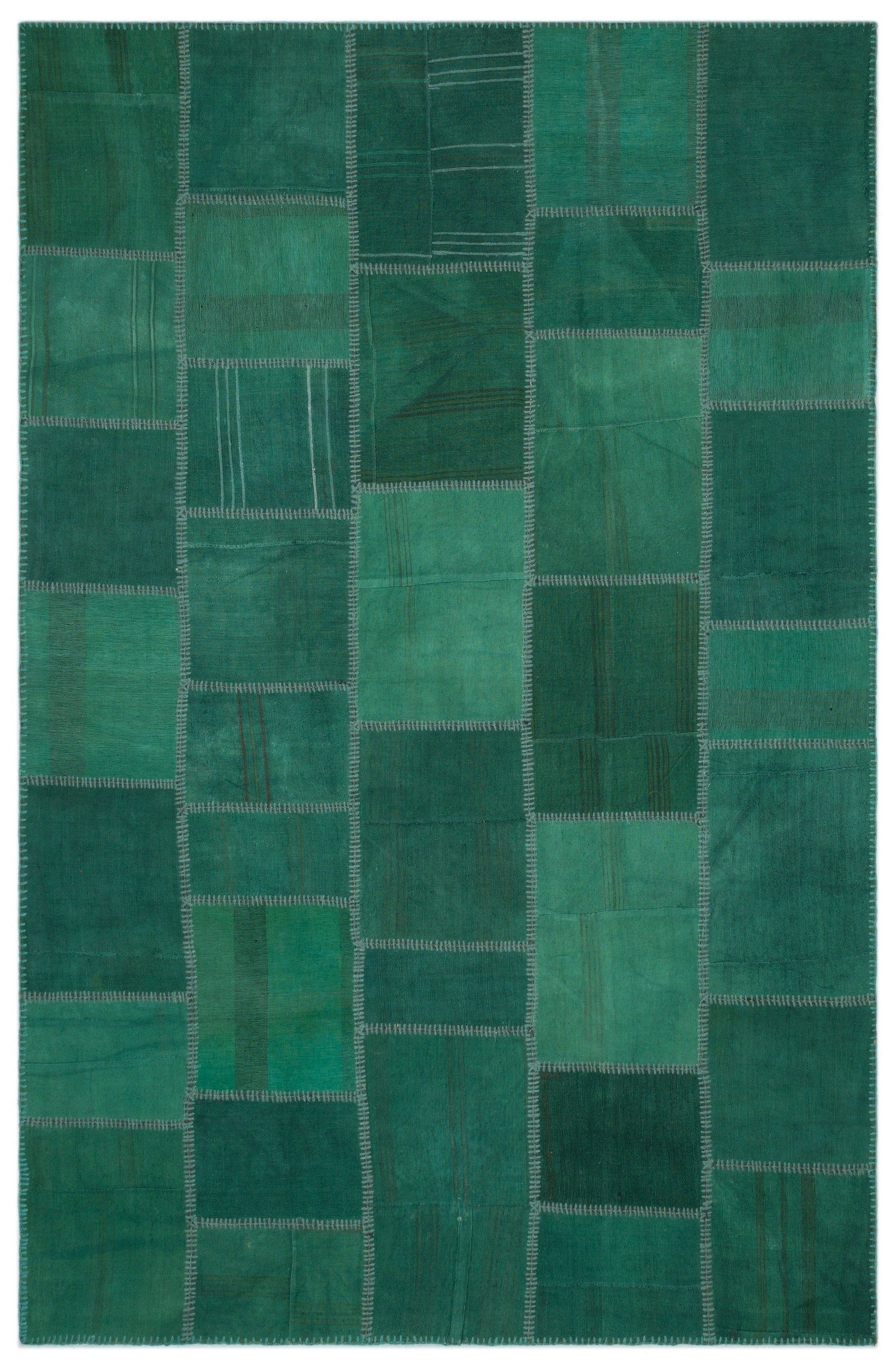 Teselya Green Patchwork Wool Handmade Area Rug 6'4" x 9'11"