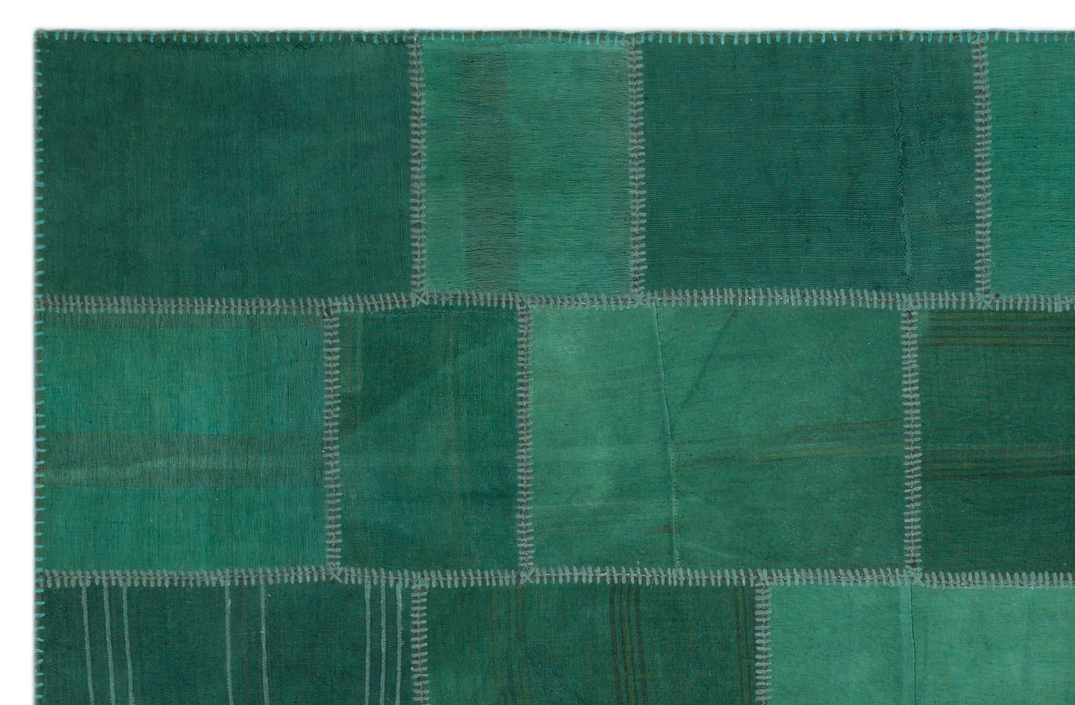 Teselya Green Patchwork Wool Handmade Area Rug 6'4" x 9'11"