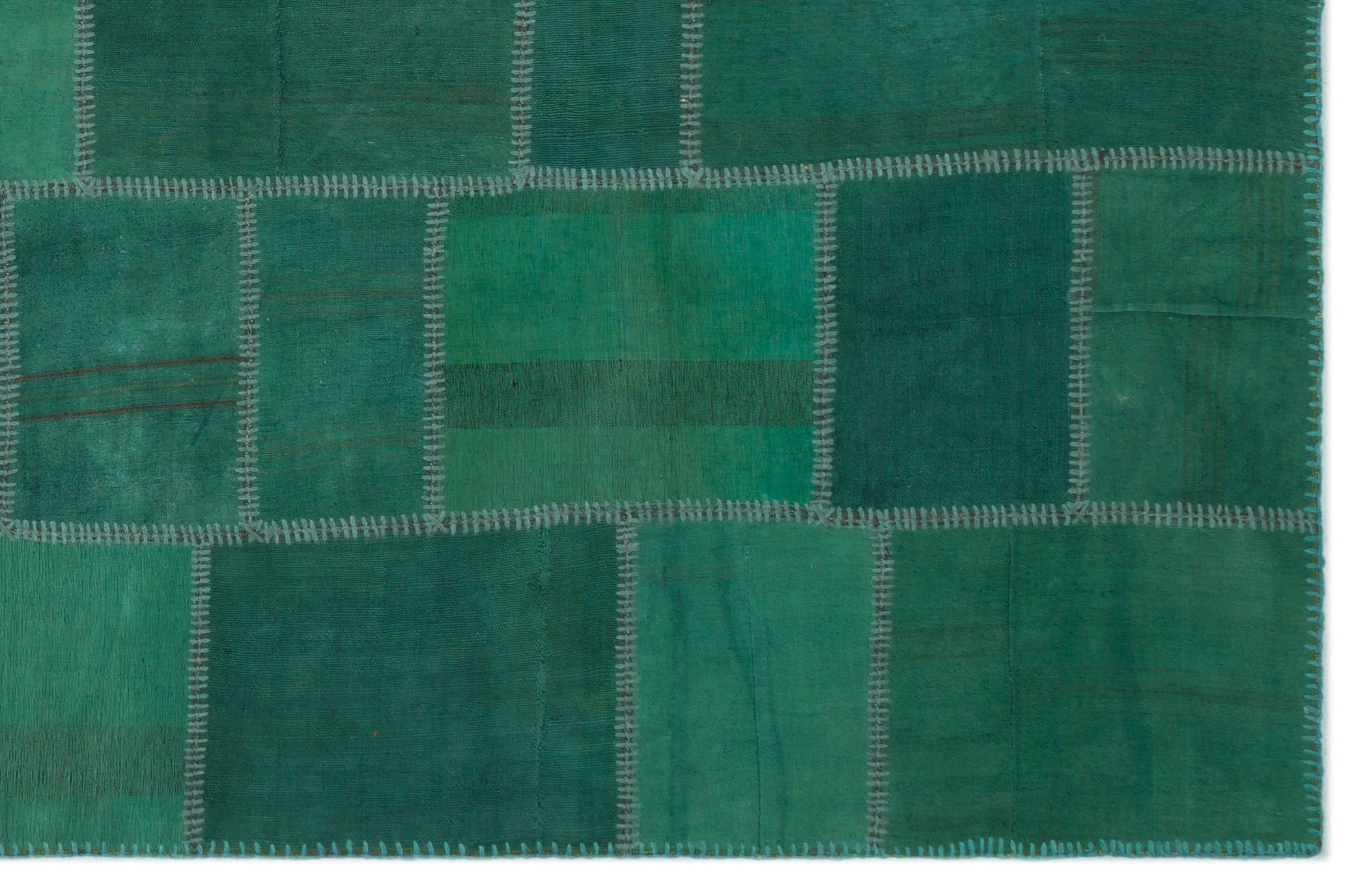 Teselya Green Patchwork Wool Handmade Area Rug 6'4" x 9'11"