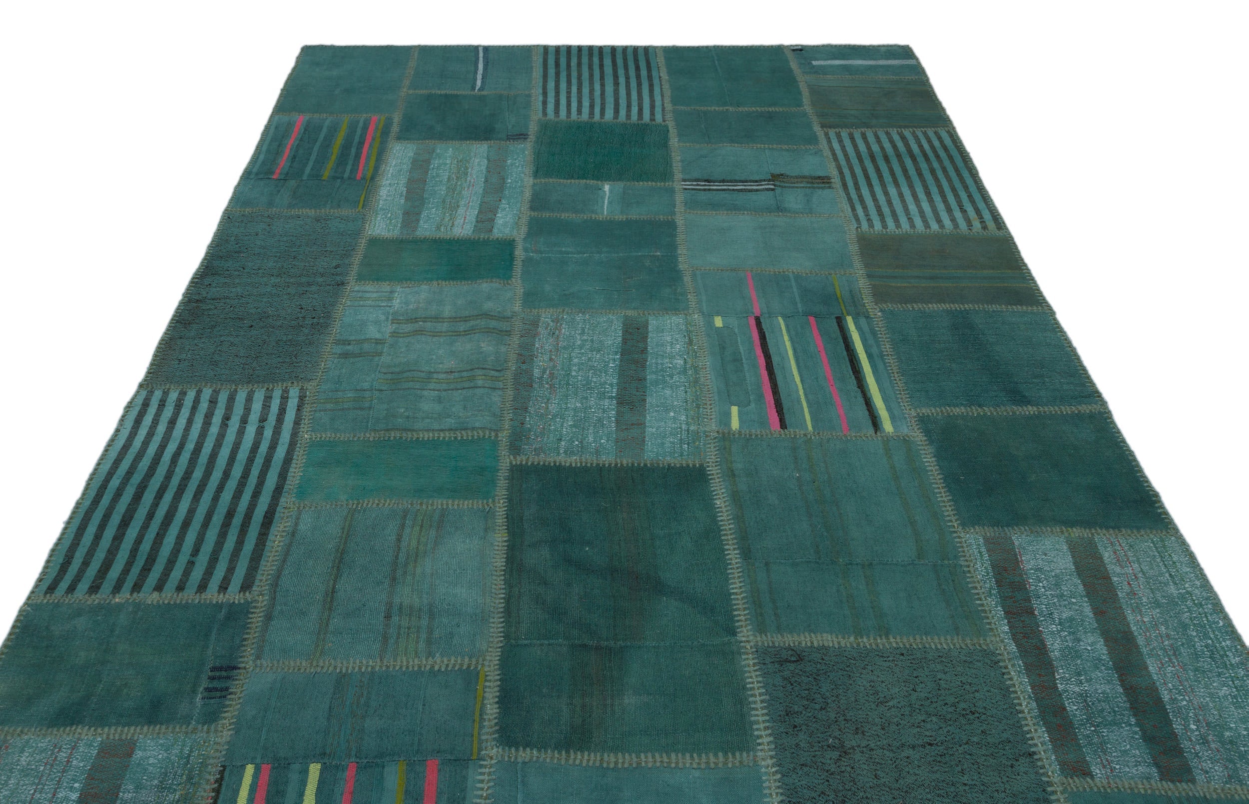 Teselya Beige Patchwork Wool Handmade Area Rug 6'5" x 9'11"