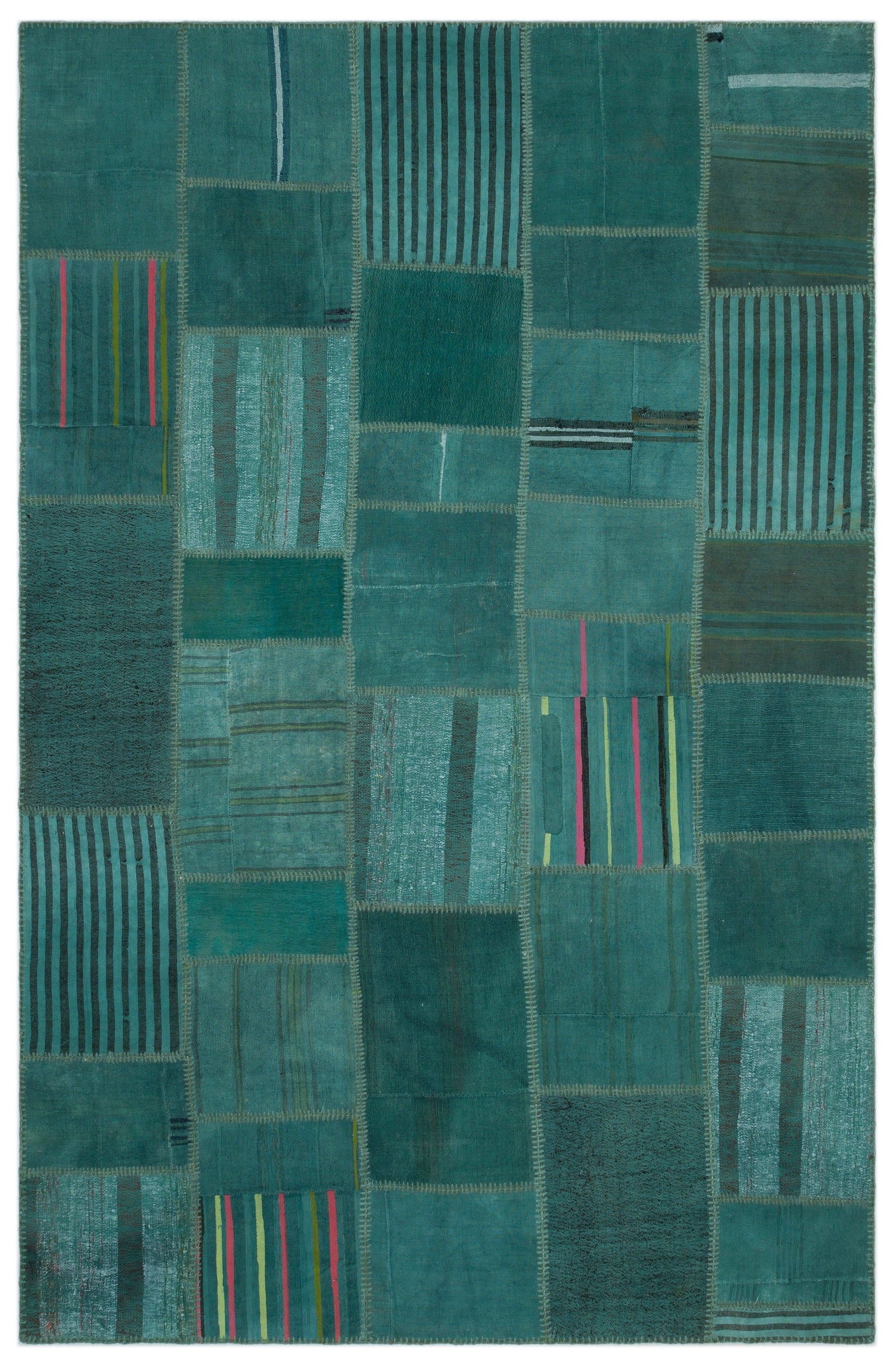 Teselya Beige Patchwork Wool Handmade Area Rug 6'5" x 9'11"