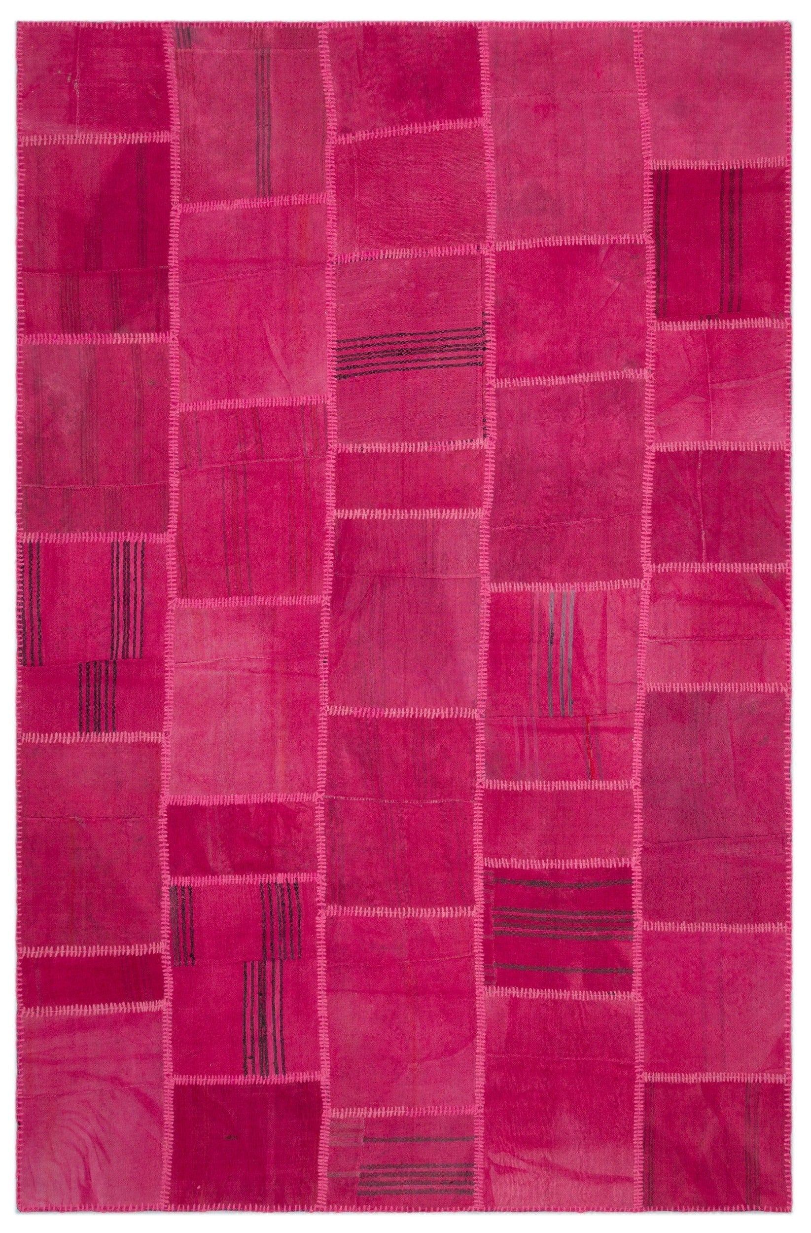 Teselya Beige Patchwork Wool Handmade Area Rug 6'6" x 10'0"