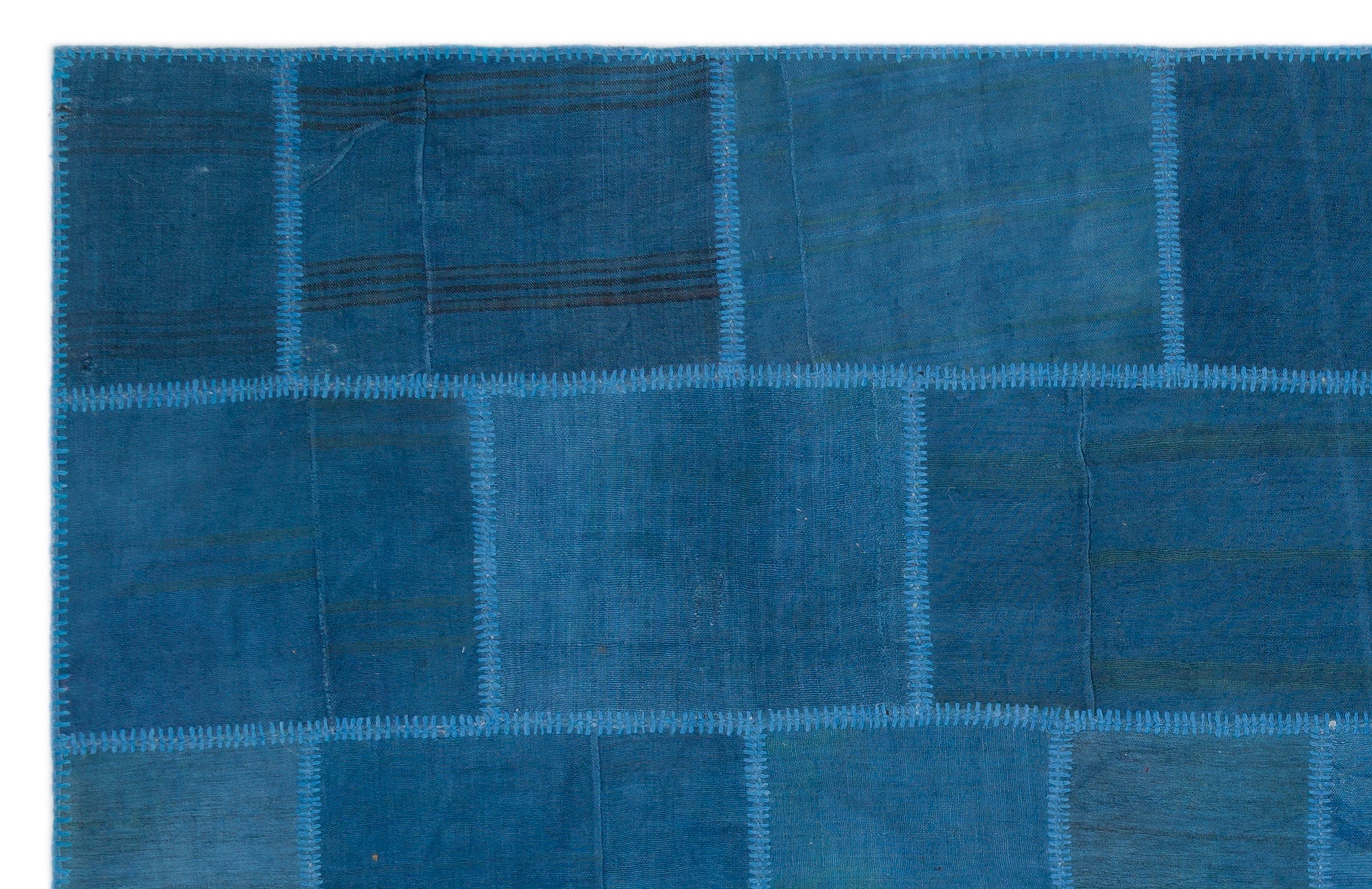 Teselya Blue Patchwork Wool Handmade Area Rug 6'4" x 9'9"