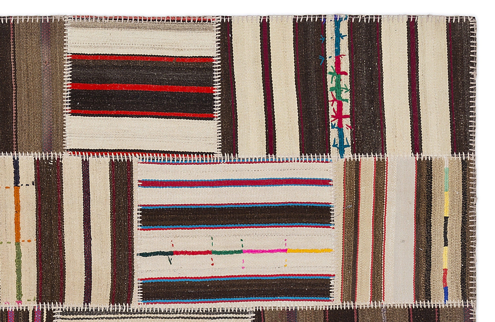 Teselya 2244 Beige Striped Wool Handmade Area Rug 5'3" x 7'7"