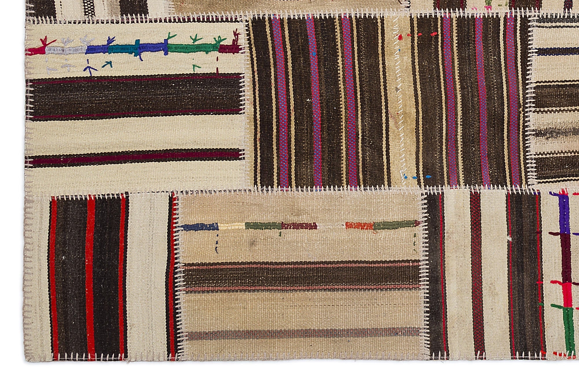 Teselya 2244 Beige Striped Wool Handmade Area Rug 5'3" x 7'7"