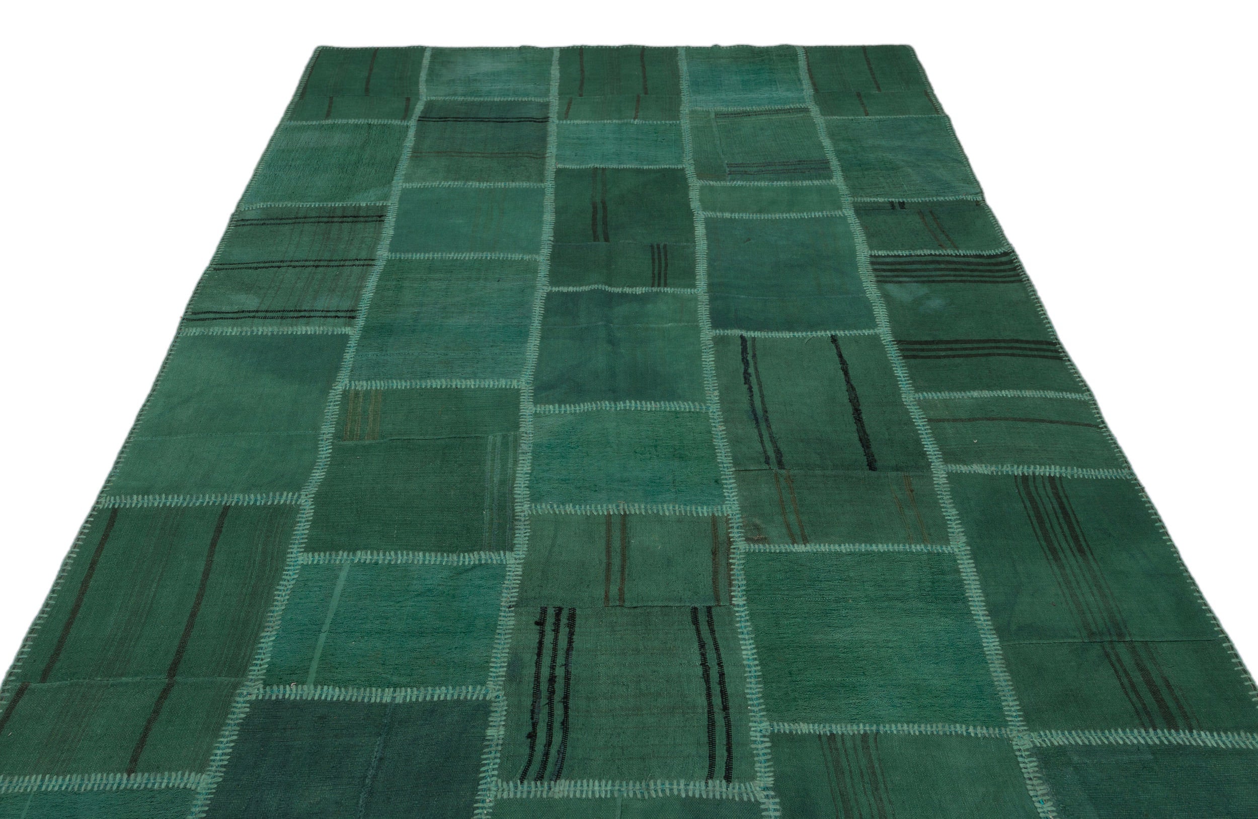 Teselya Beige Patchwork Wool Handmade Area Rug 6'3" x 9'9"