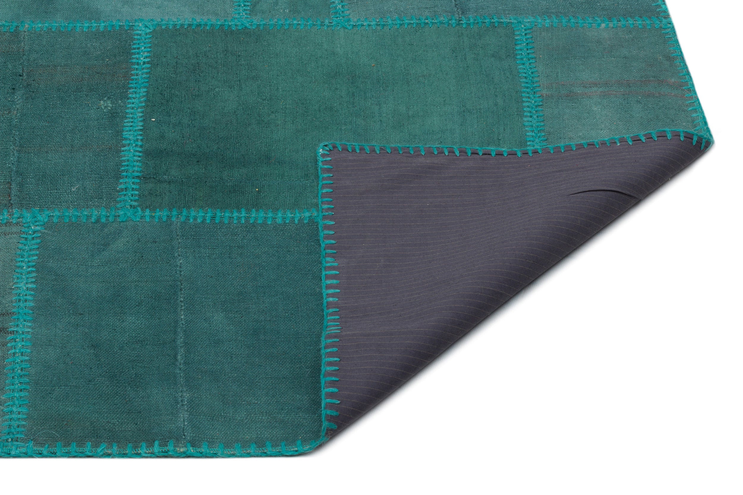 Teselya 22453 Green Patchwork Wool Handmade Area Rug 6'5" x 9'10"