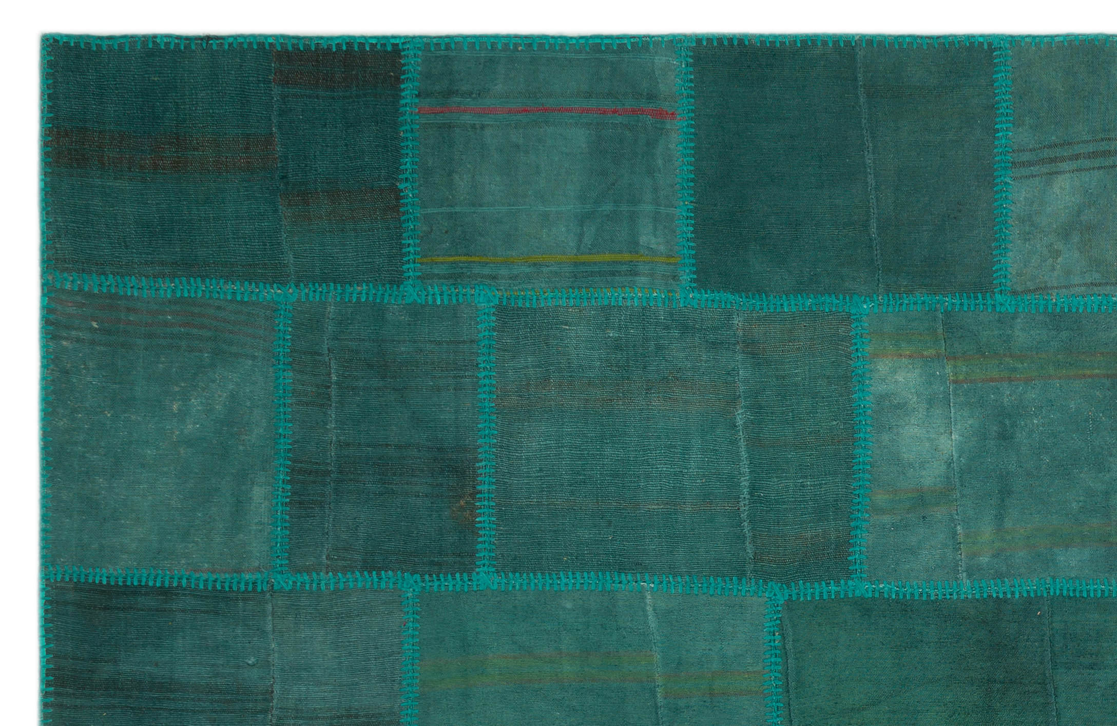 Teselya 22453 Green Patchwork Wool Handmade Area Rug 6'5" x 9'10"
