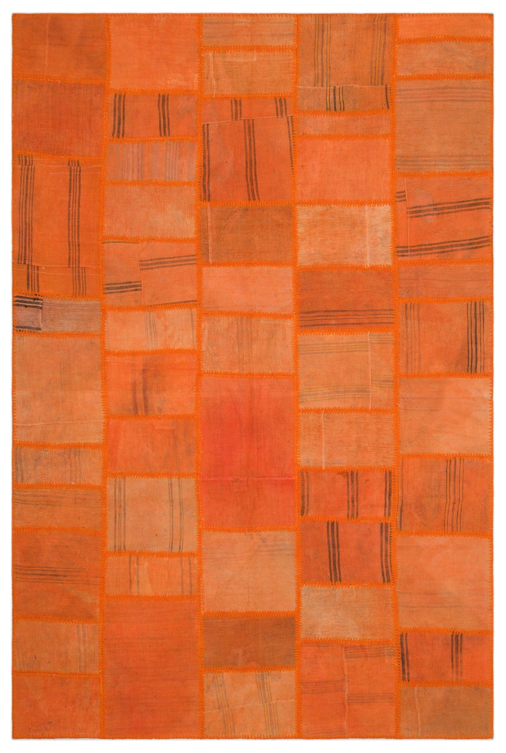 Teselya 22455 Orange Patchwork Wool Handmade Area Rug 6'5" x 9'7"