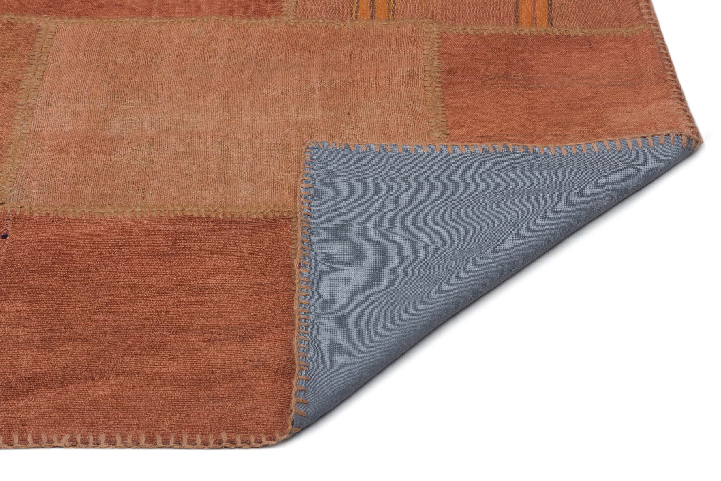 Teselya Orange Patchwork Wool Handmade Area Rug 6'4" x 9'11"
