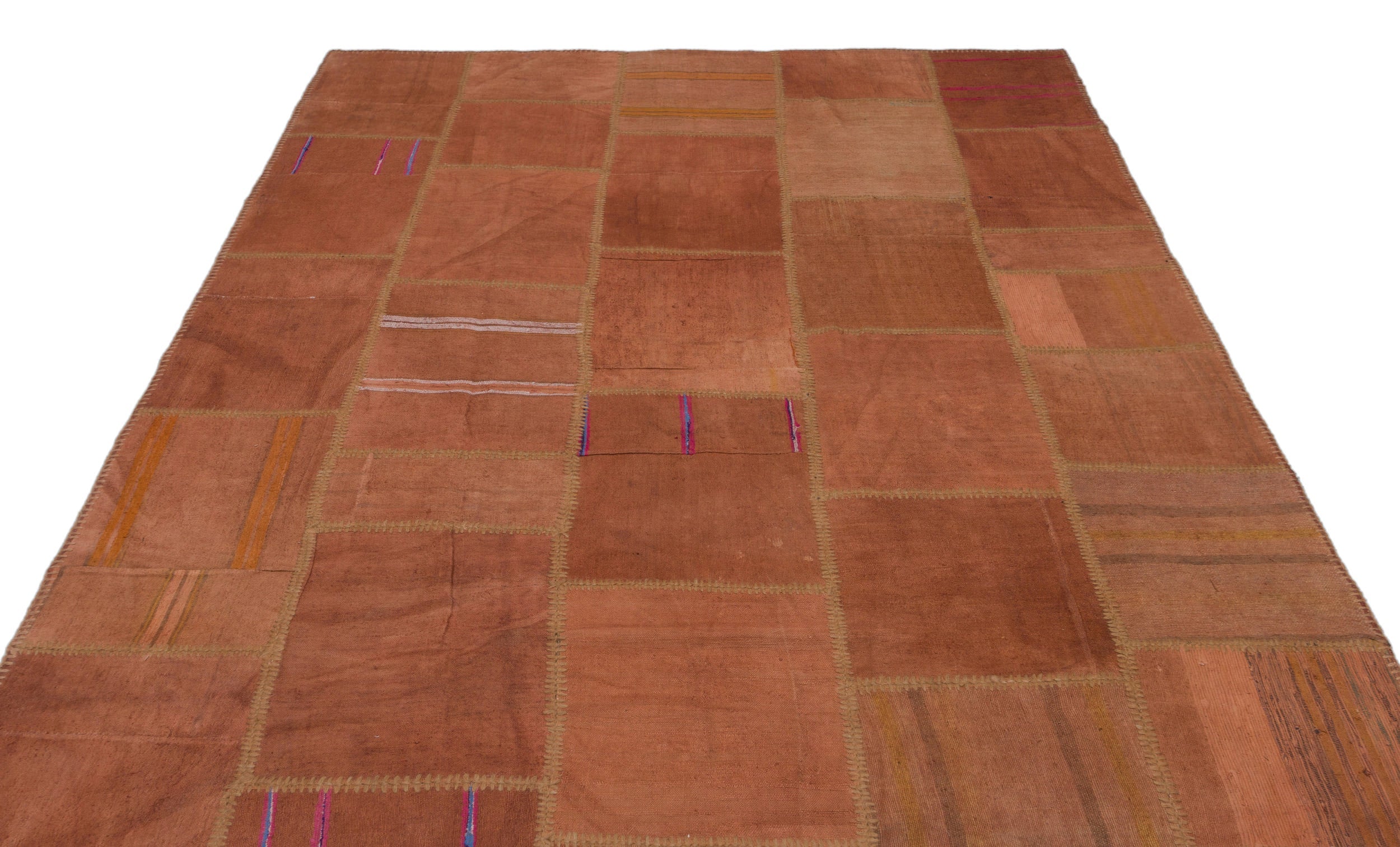 Teselya Orange Patchwork Wool Handmade Area Rug 6'4" x 9'11"