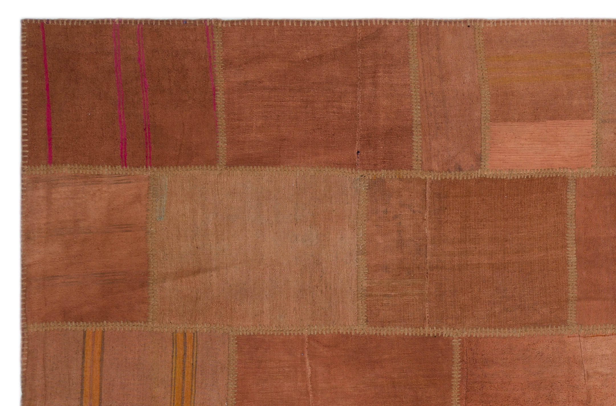Teselya Orange Patchwork Wool Handmade Area Rug 6'4" x 9'11"