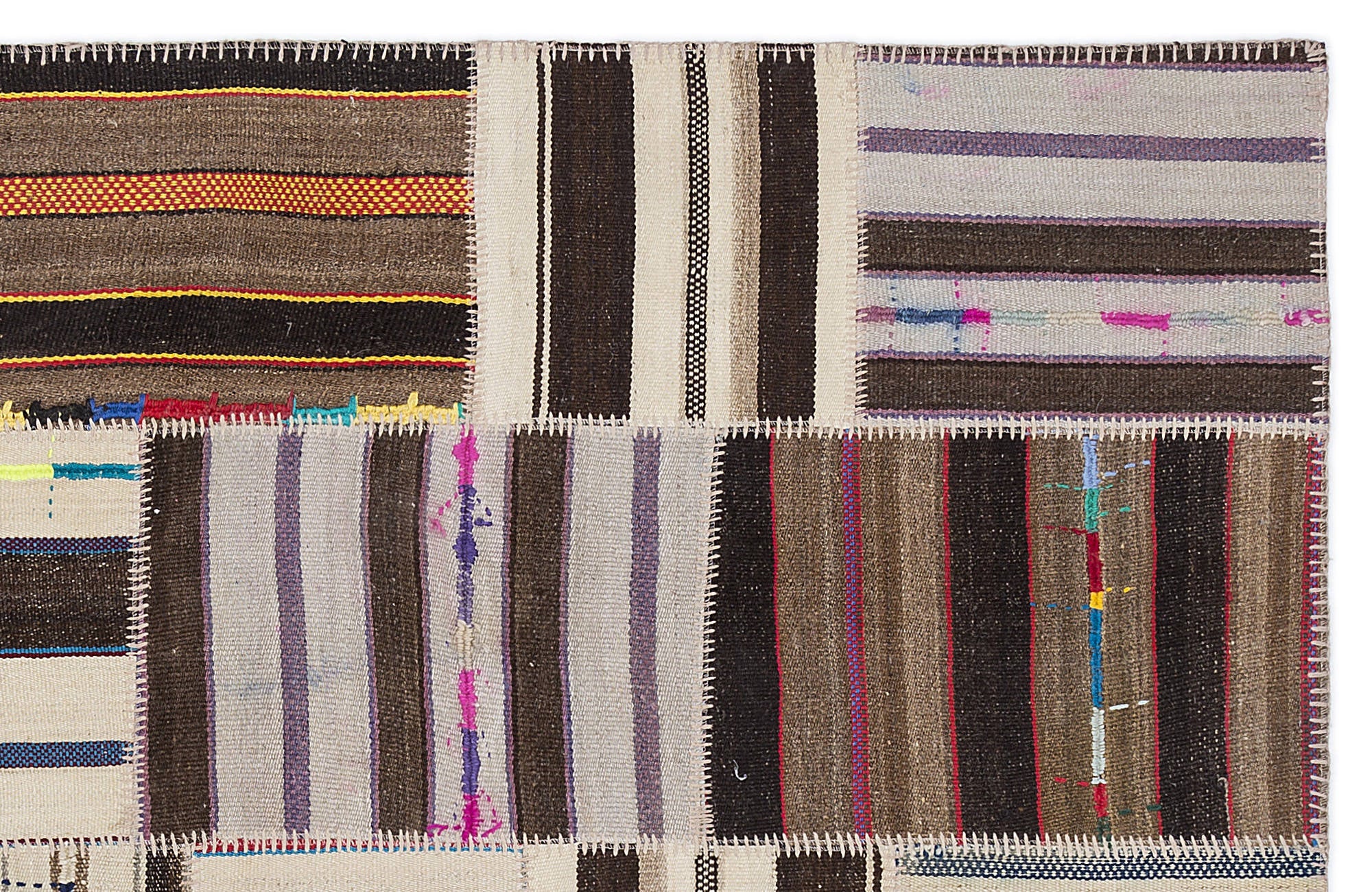 Teselya 2245 Beige Striped Wool Handmade Area Rug 5'3" x 7'7"