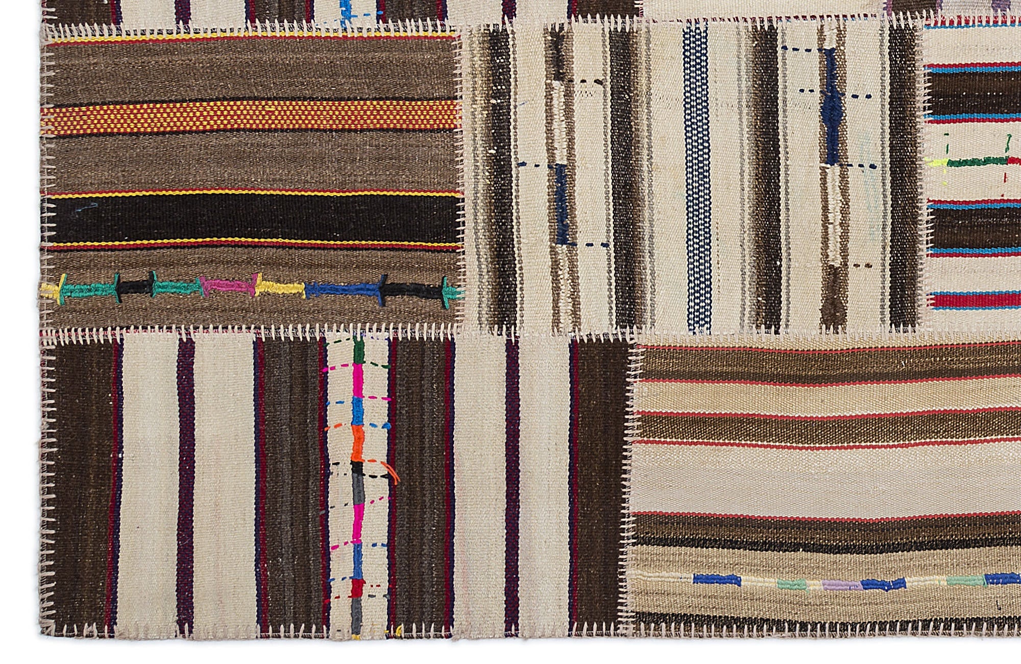 Teselya 2245 Beige Striped Wool Handmade Area Rug 5'3" x 7'7"
