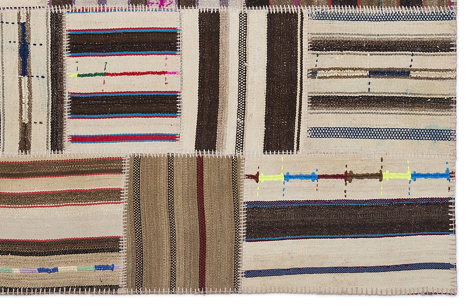 Teselya 2245 Beige Striped Wool Handmade Area Rug 5'3" x 7'7"