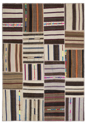 Teselya 2245 Beige Striped Wool Handmade Area Rug 5'3" x 7'7"