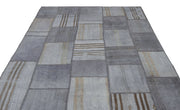 Teselya Beige Patchwork Wool Handmade Area Rug 6'7" x 9'11"