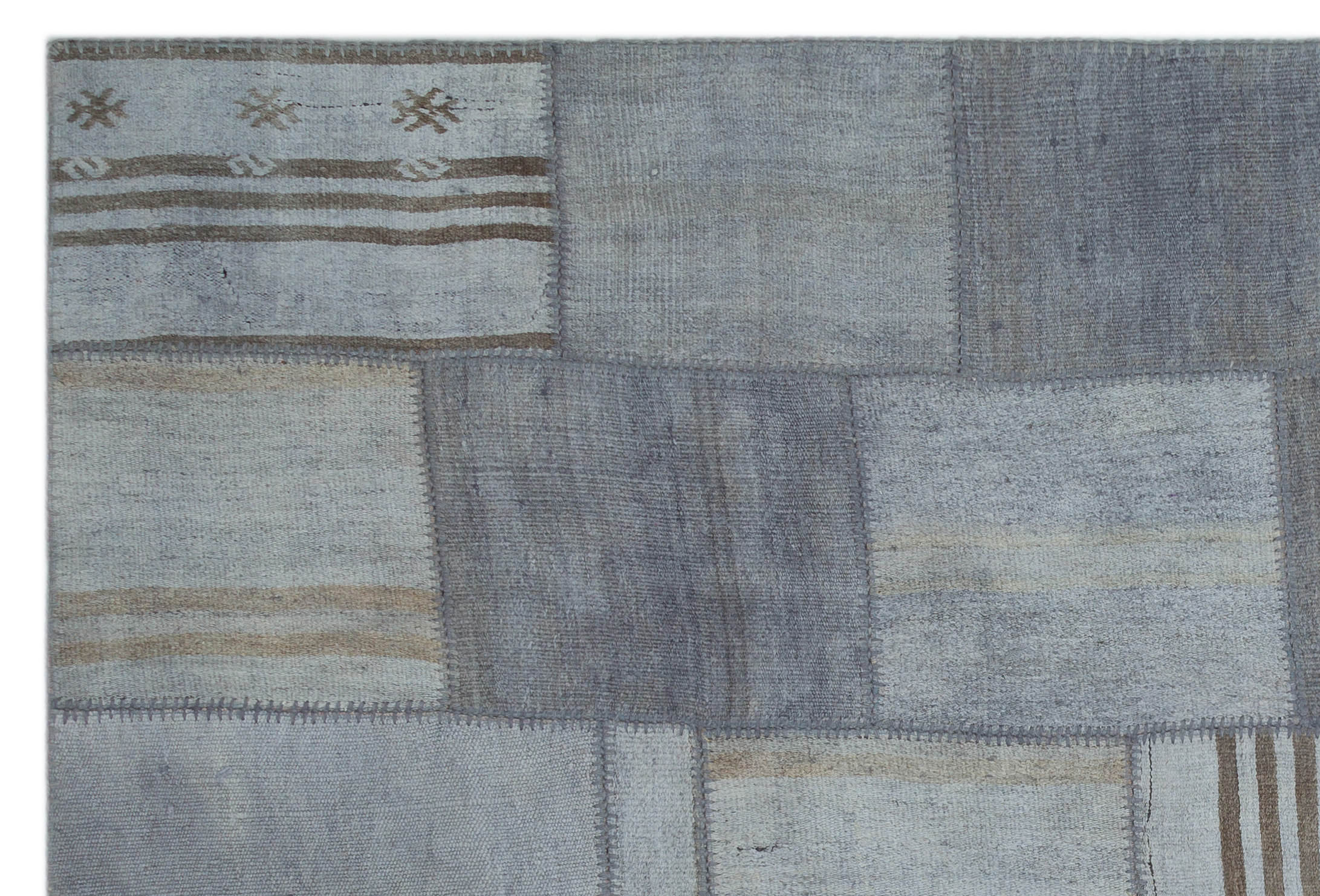 Teselya Beige Patchwork Wool Handmade Area Rug 6'7" x 9'11"