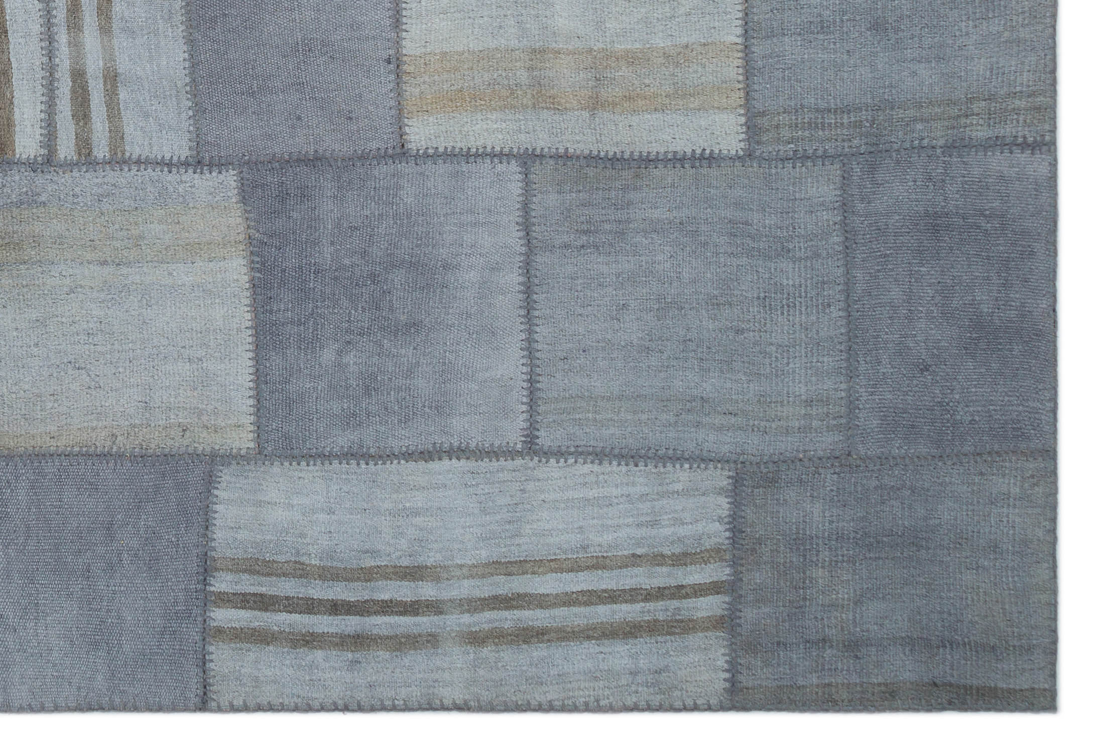 Teselya Beige Patchwork Wool Handmade Area Rug 6'7" x 9'11"