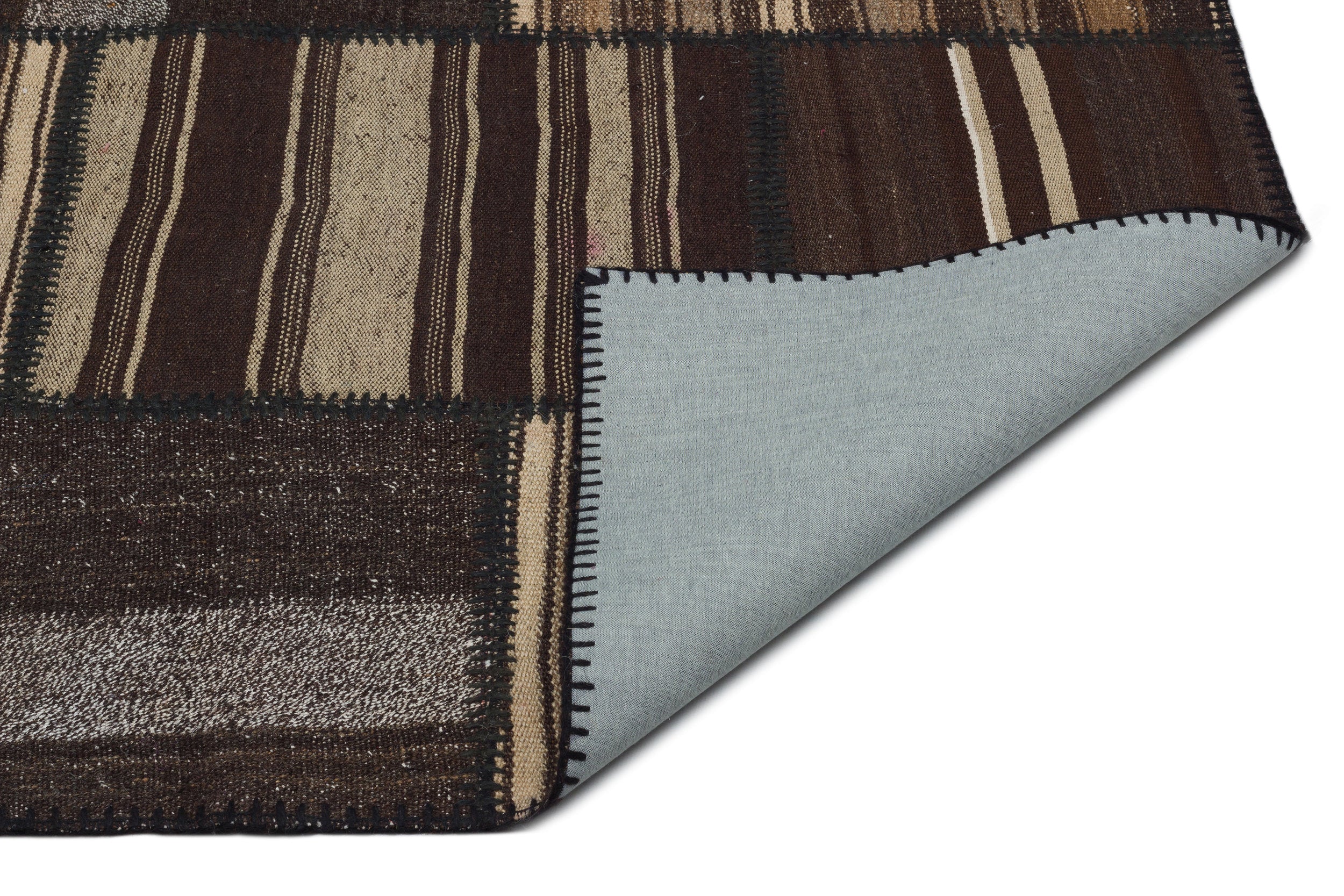 Teselya Beige Striped Wool Handmade Area Rug 6'8" x 9'9"
