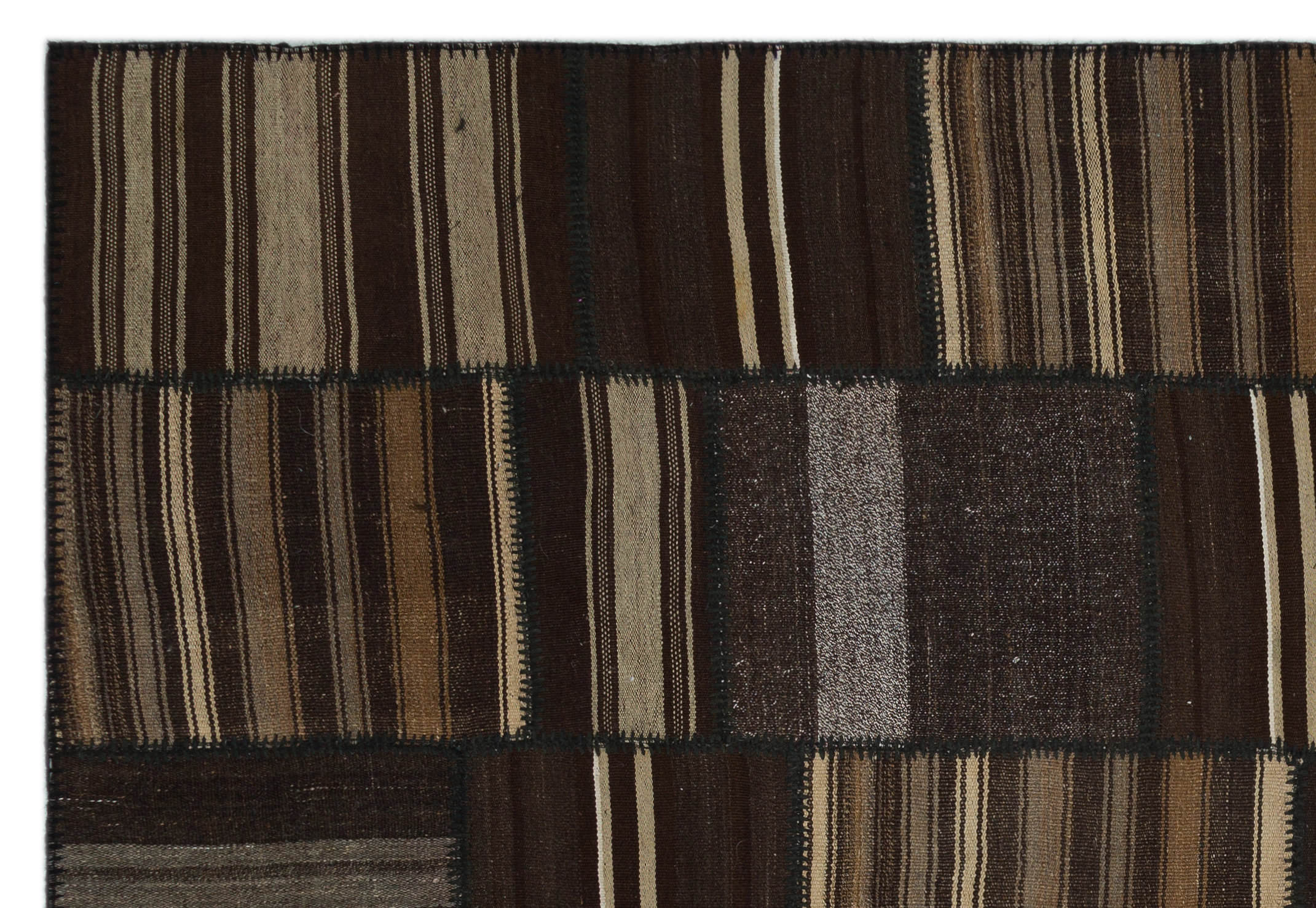 Teselya Beige Striped Wool Handmade Area Rug 6'8" x 9'9"