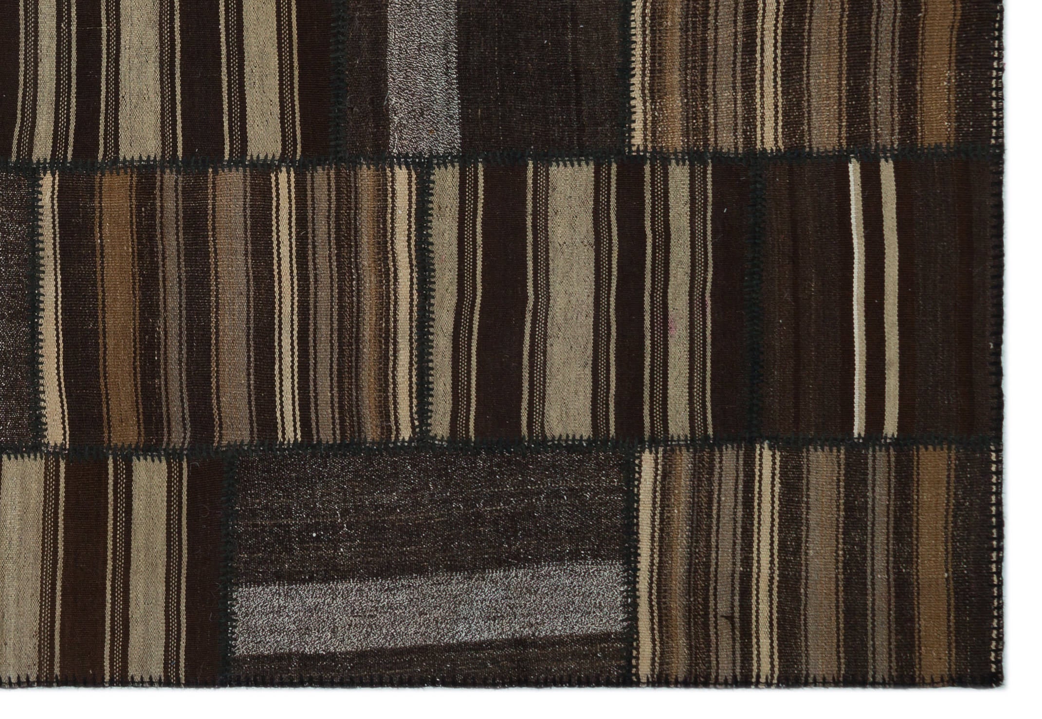 Teselya Beige Striped Wool Handmade Area Rug 6'8" x 9'9"