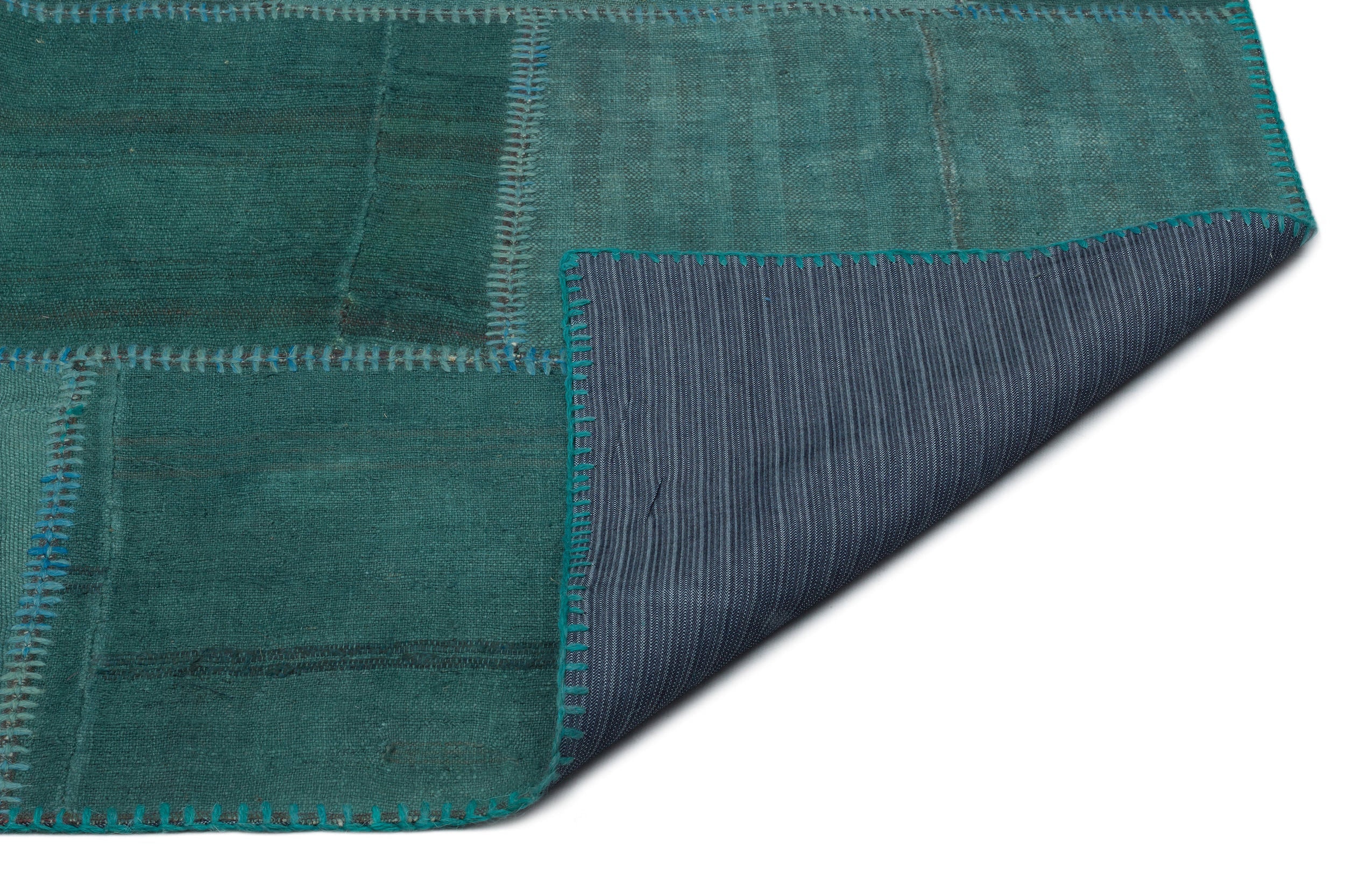 Teselya Green Patchwork Wool Handmade Area Rug 6'6" x 9'8"