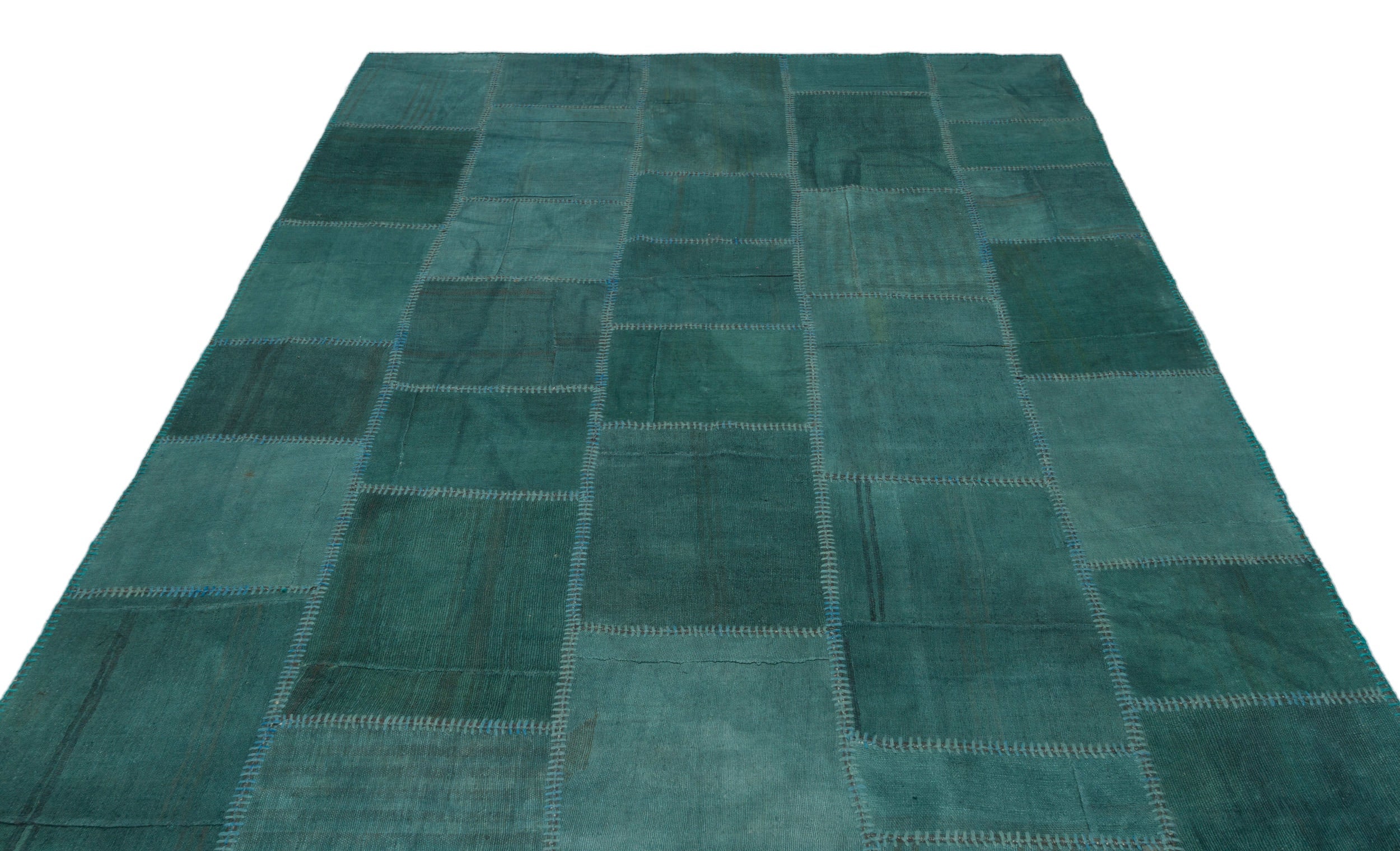 Teselya Green Patchwork Wool Handmade Area Rug 6'6" x 9'8"