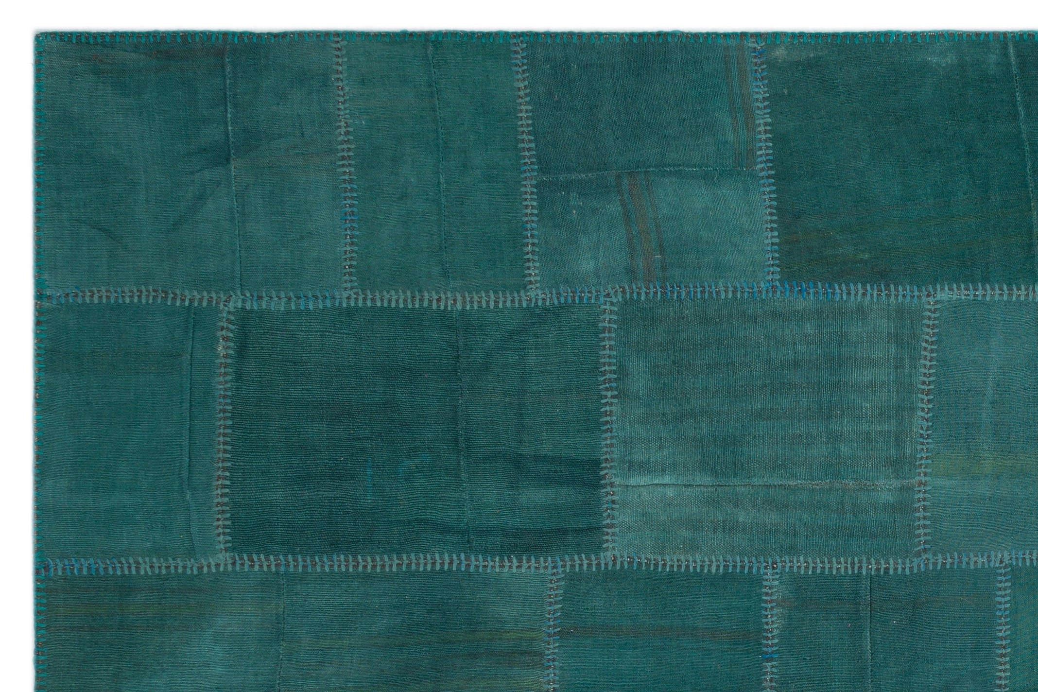 Teselya Green Patchwork Wool Handmade Area Rug 6'6" x 9'8"