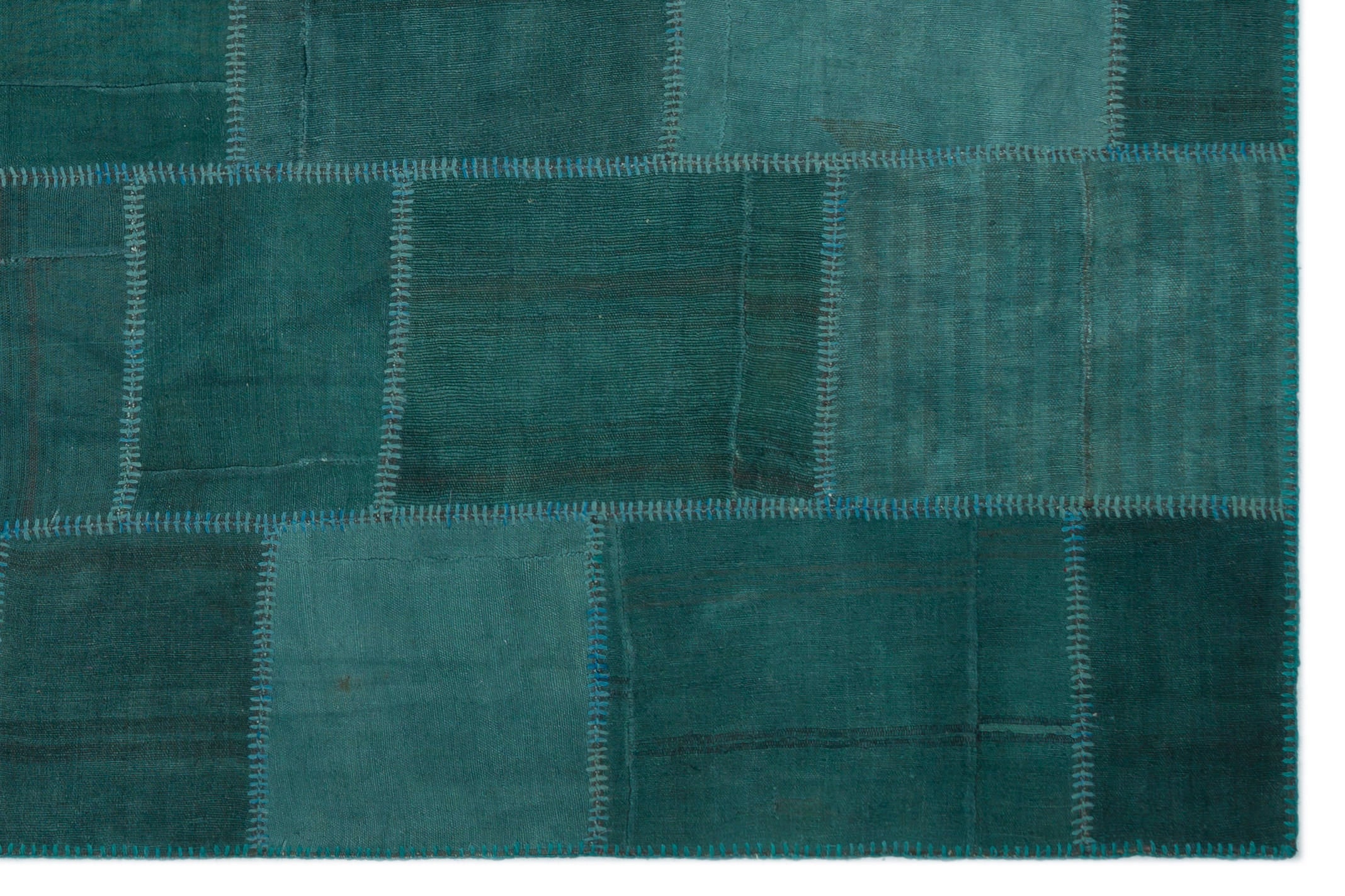 Teselya Green Patchwork Wool Handmade Area Rug 6'6" x 9'8"