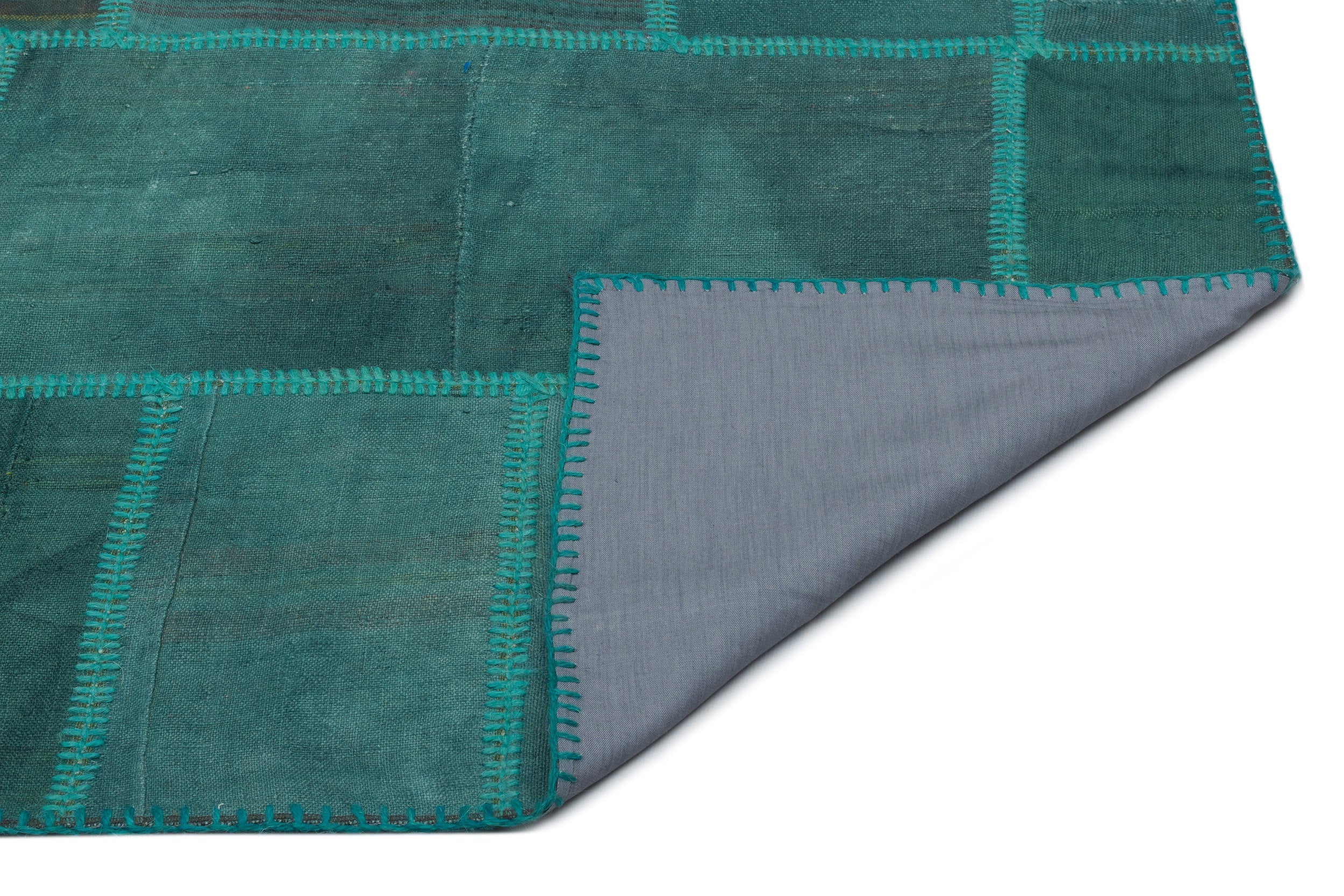 Teselya Green Patchwork Wool Handmade Area Rug 6'4" x 9'11"