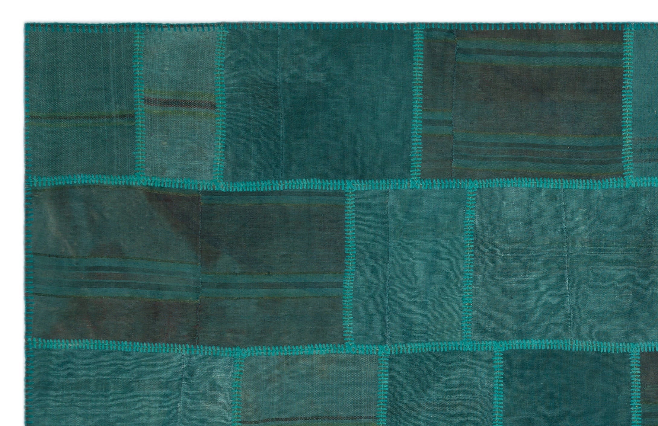Teselya Green Patchwork Wool Handmade Area Rug 6'4" x 9'11"