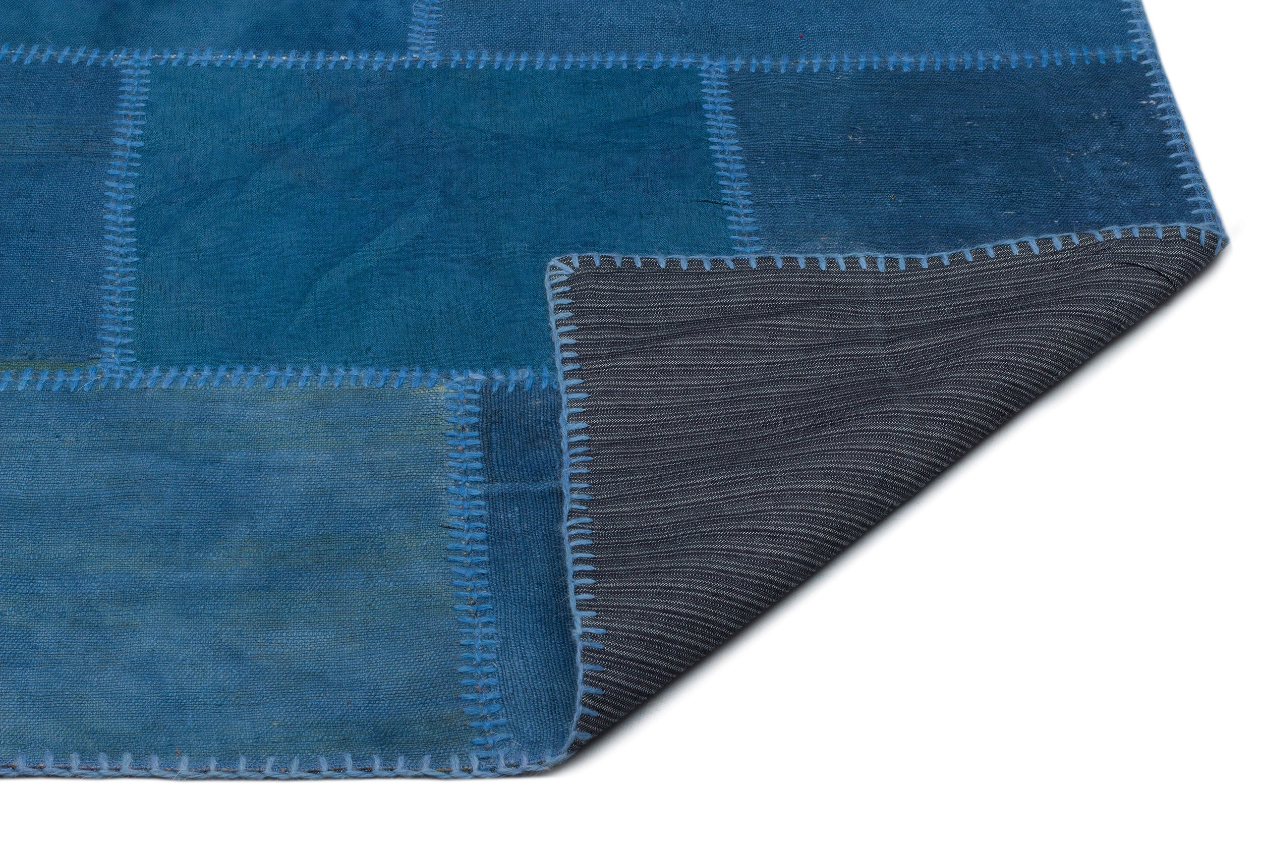Teselya 22465 Blue Patchwork Wool Handmade Area Rug 6'3" x 9'10"