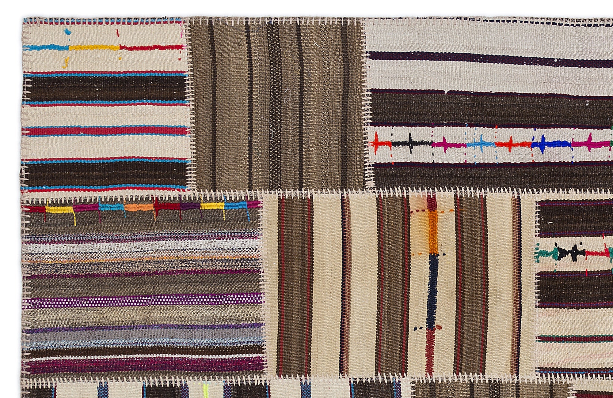 Teselya 2246 Beige Striped Wool Handmade Area Rug 5'3" x 7'7"