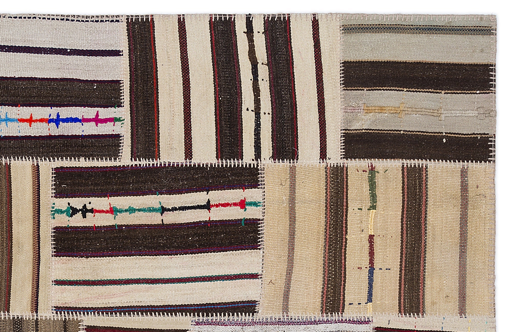 Teselya 2246 Beige Striped Wool Handmade Area Rug 5'3" x 7'7"