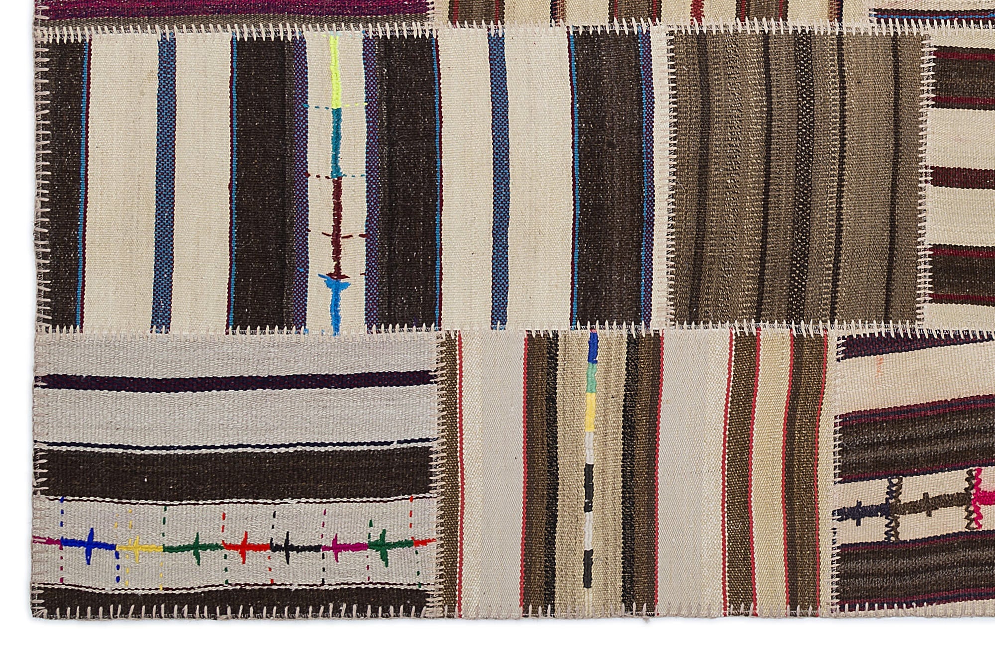 Teselya 2246 Beige Striped Wool Handmade Area Rug 5'3" x 7'7"