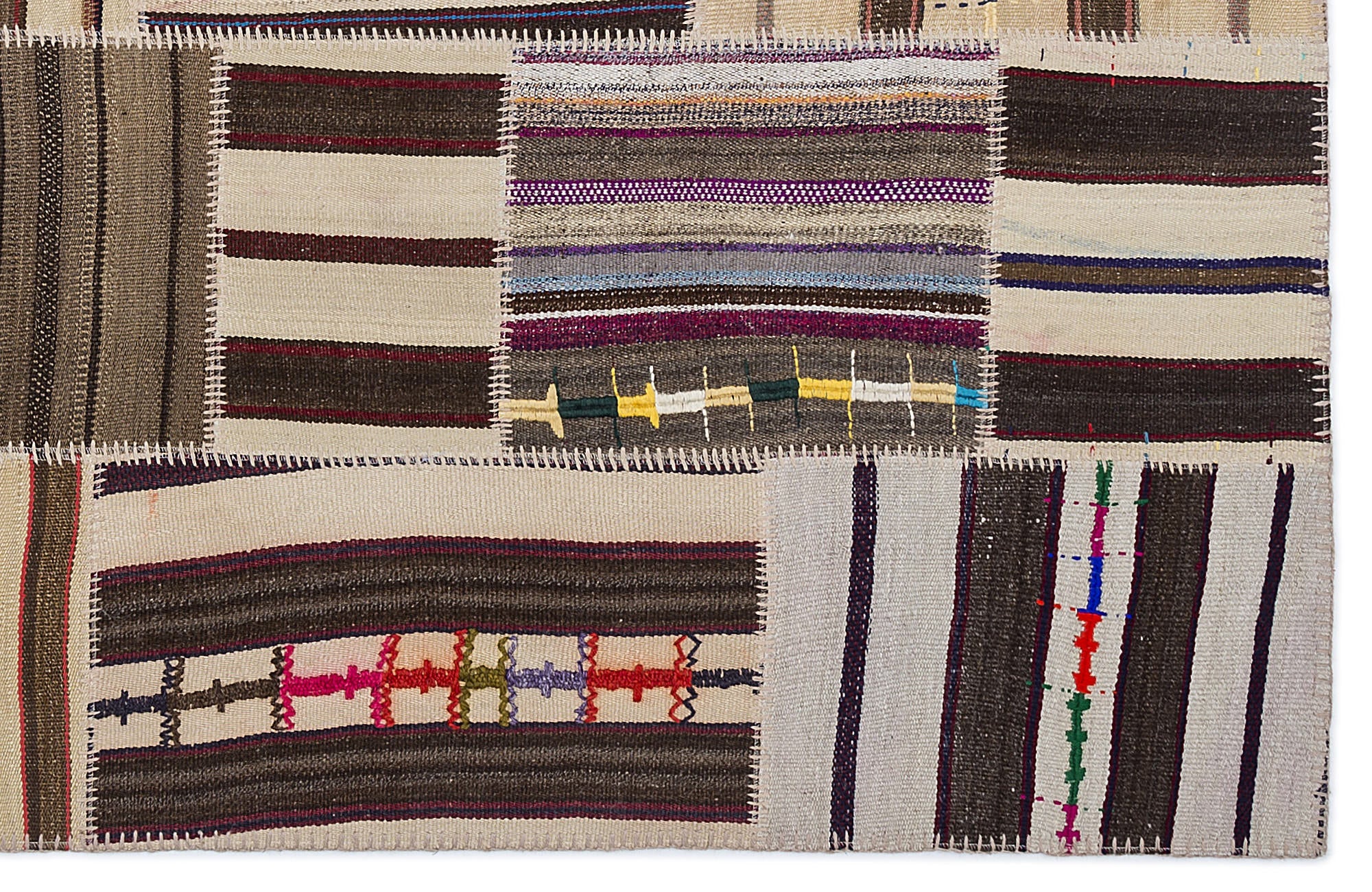 Teselya 2246 Beige Striped Wool Handmade Area Rug 5'3" x 7'7"