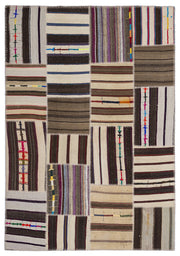 Teselya 2246 Beige Striped Wool Handmade Area Rug 5'3" x 7'7"