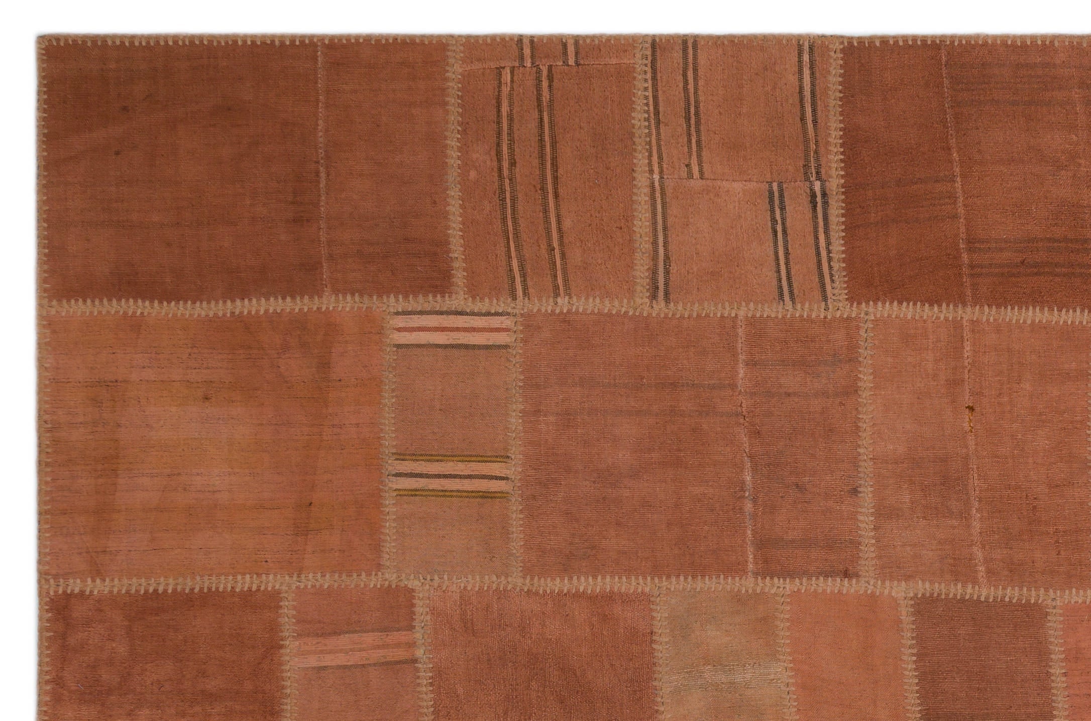 Teselya Beige Patchwork Wool Handmade Area Rug 6'6" x 9'11"