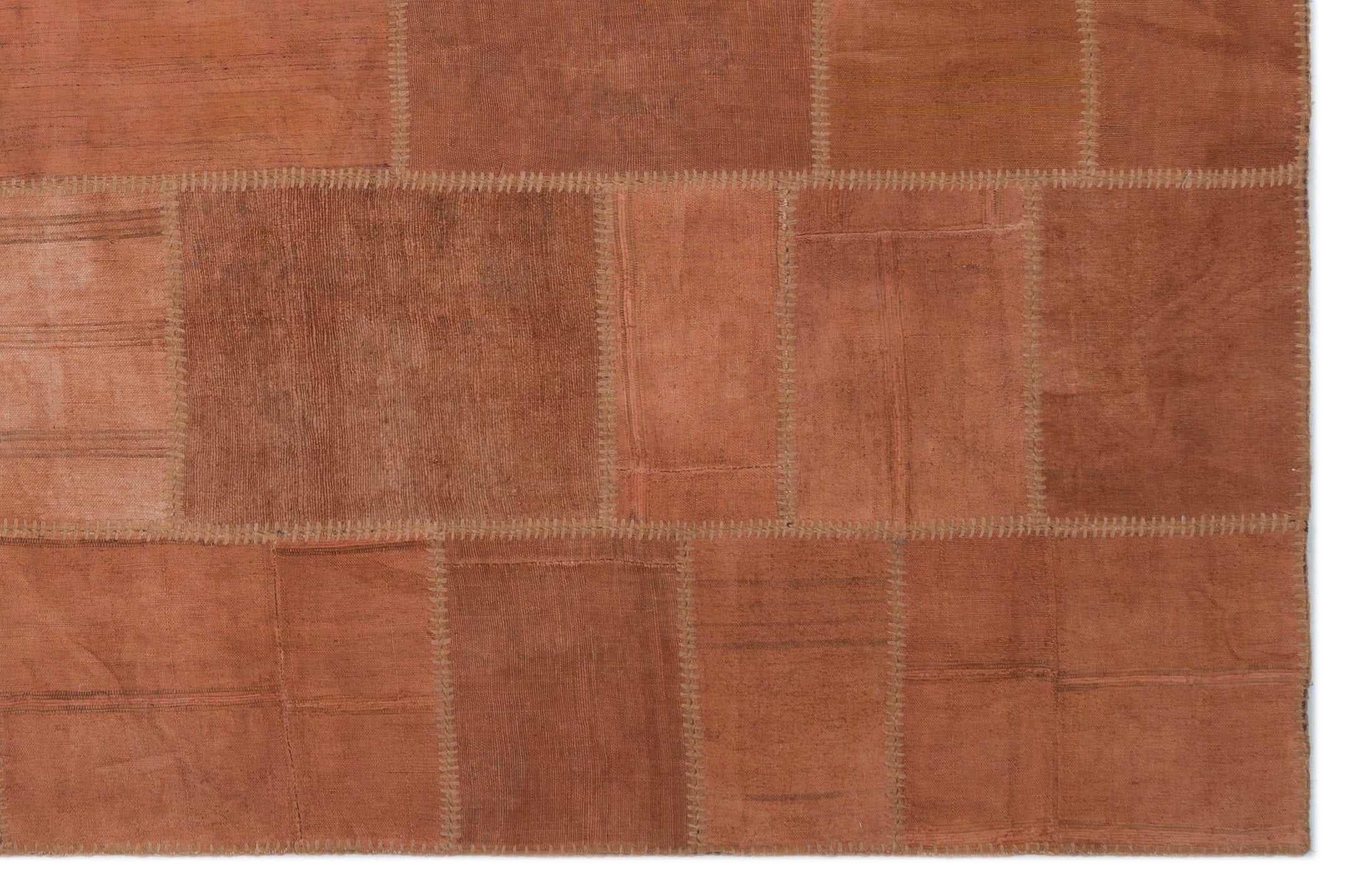 Teselya Beige Patchwork Wool Handmade Area Rug 6'6" x 9'11"