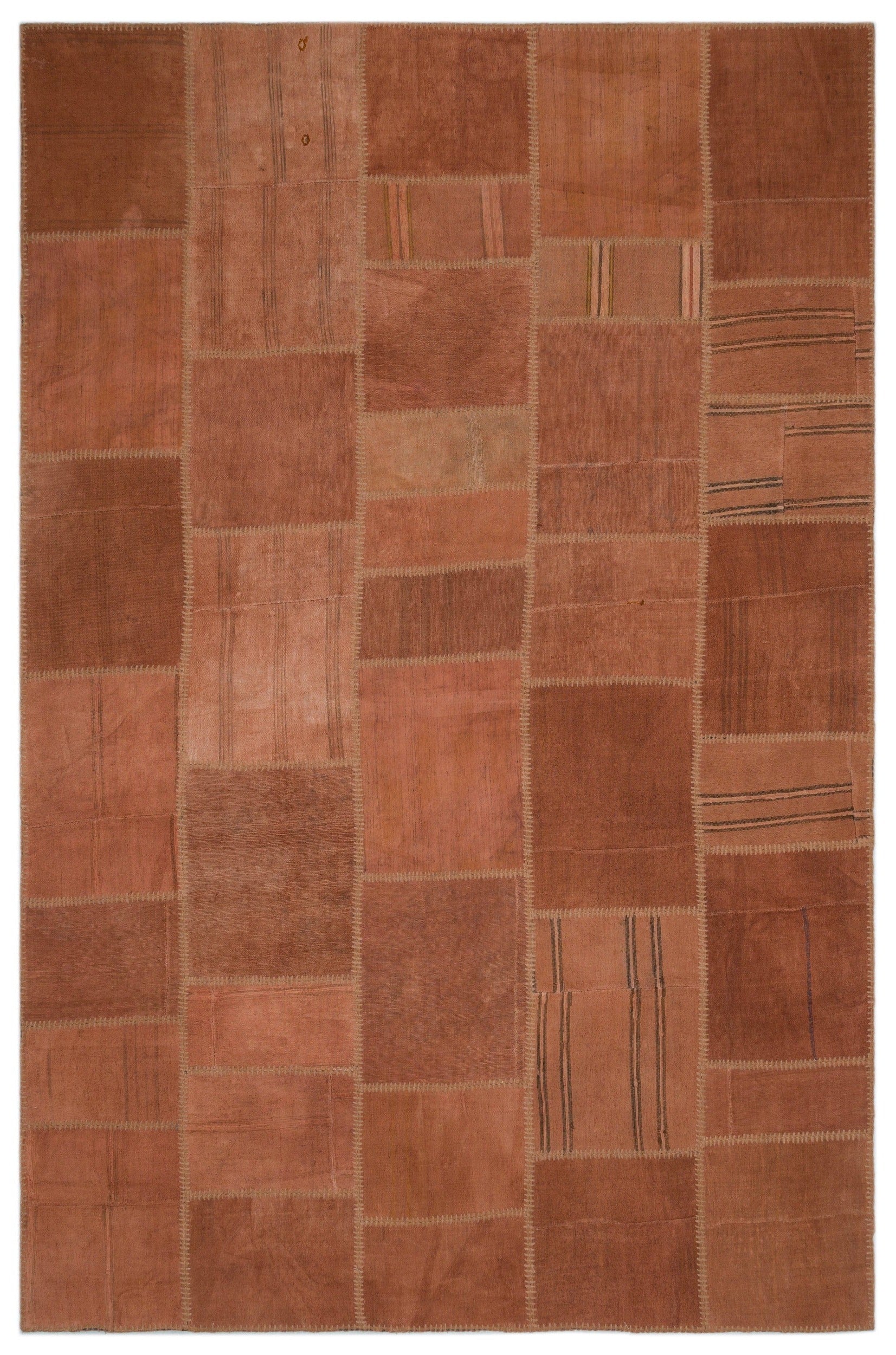 Teselya Beige Patchwork Wool Handmade Area Rug 6'6" x 9'11"
