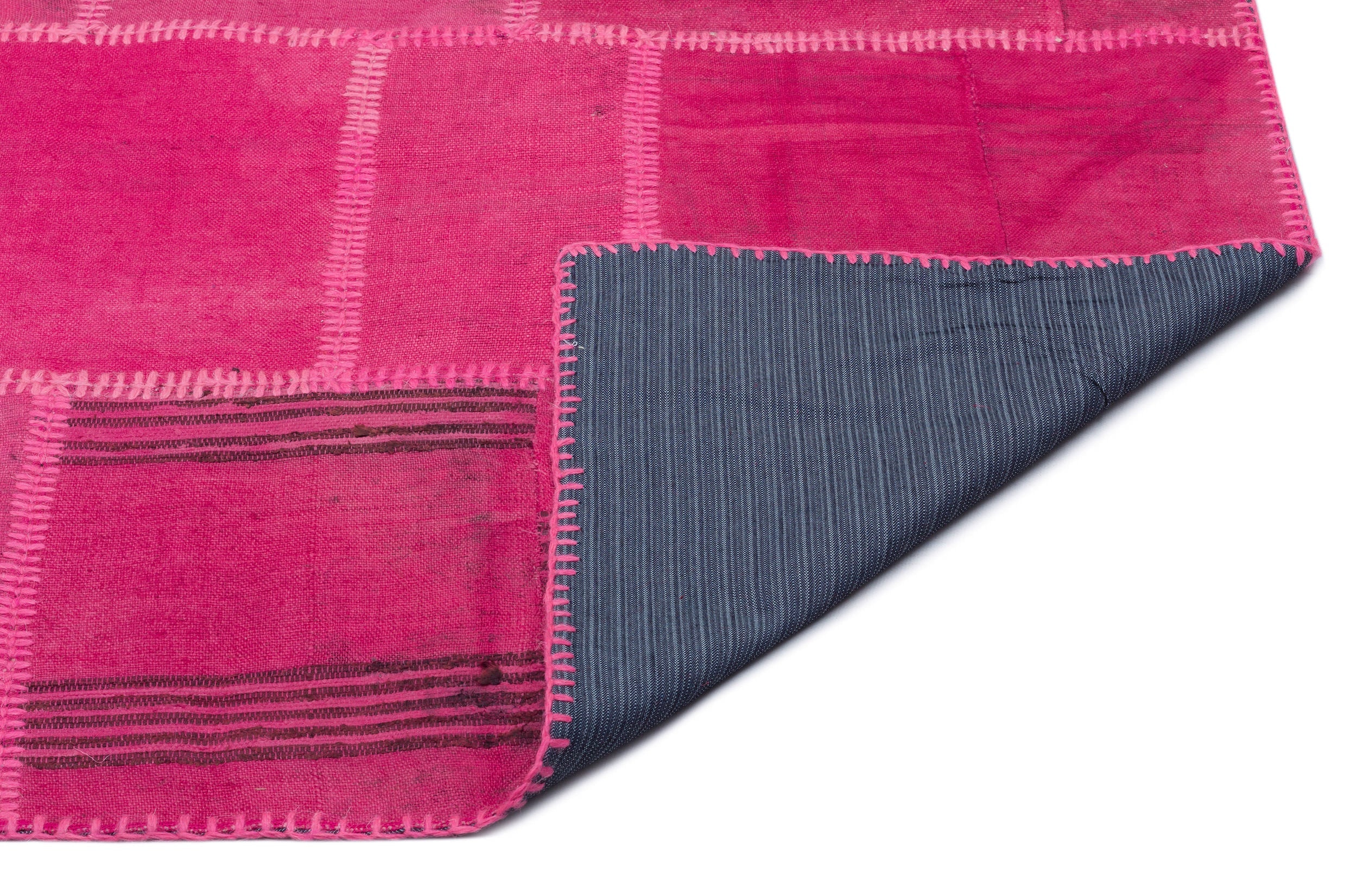 Teselya Pink Patchwork Wool Handmade Area Rug 6'6" x 9'11"