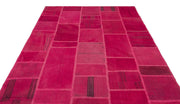 Teselya Pink Patchwork Wool Handmade Area Rug 6'6" x 9'11"