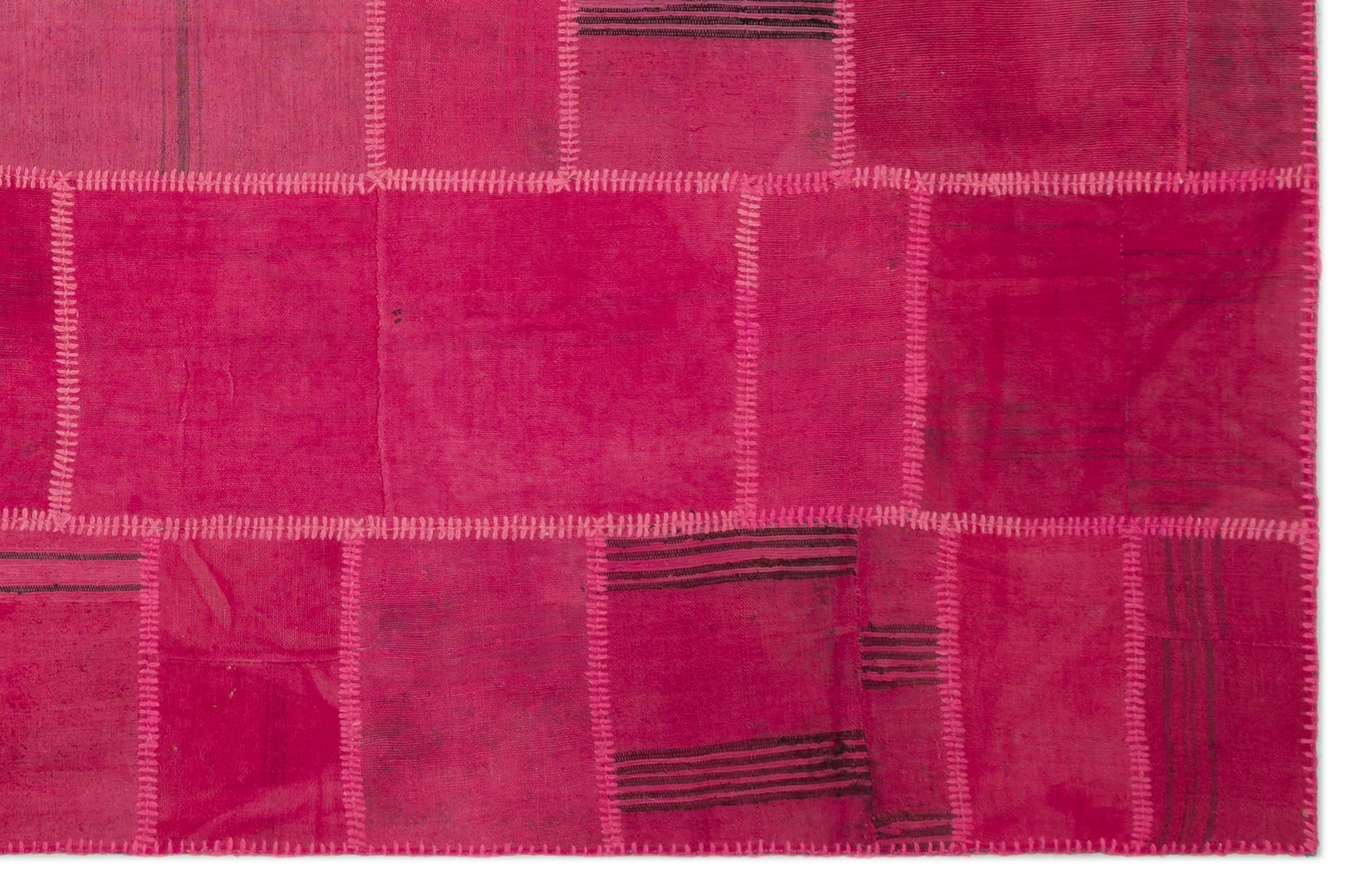 Teselya Pink Patchwork Wool Handmade Area Rug 6'6" x 9'11"