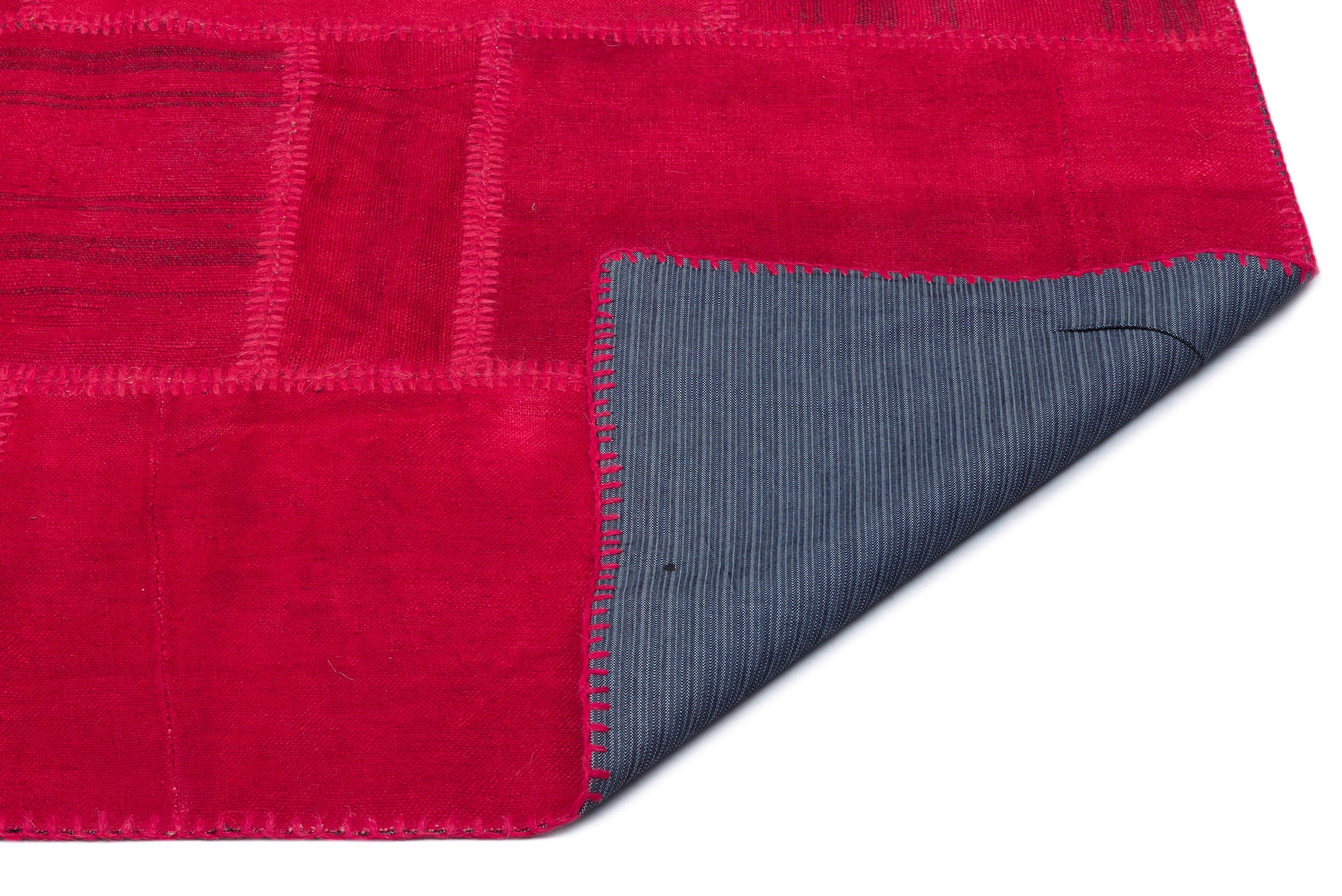 Teselya Red Patchwork Wool Handmade Area Rug 6'6" x 9'10"