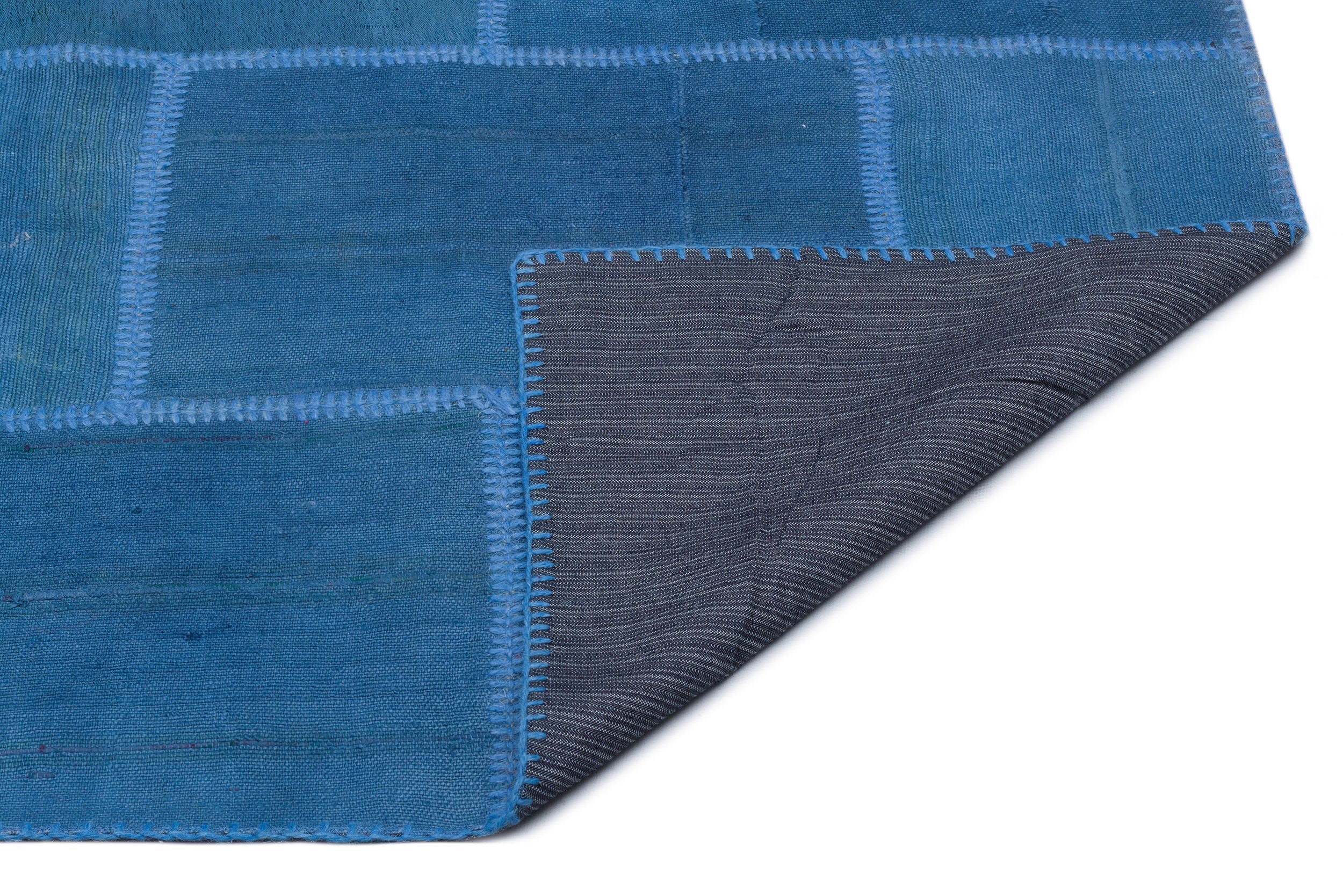 Teselya Blue Patchwork Wool Handmade Area Rug 6'3" x 9'10"