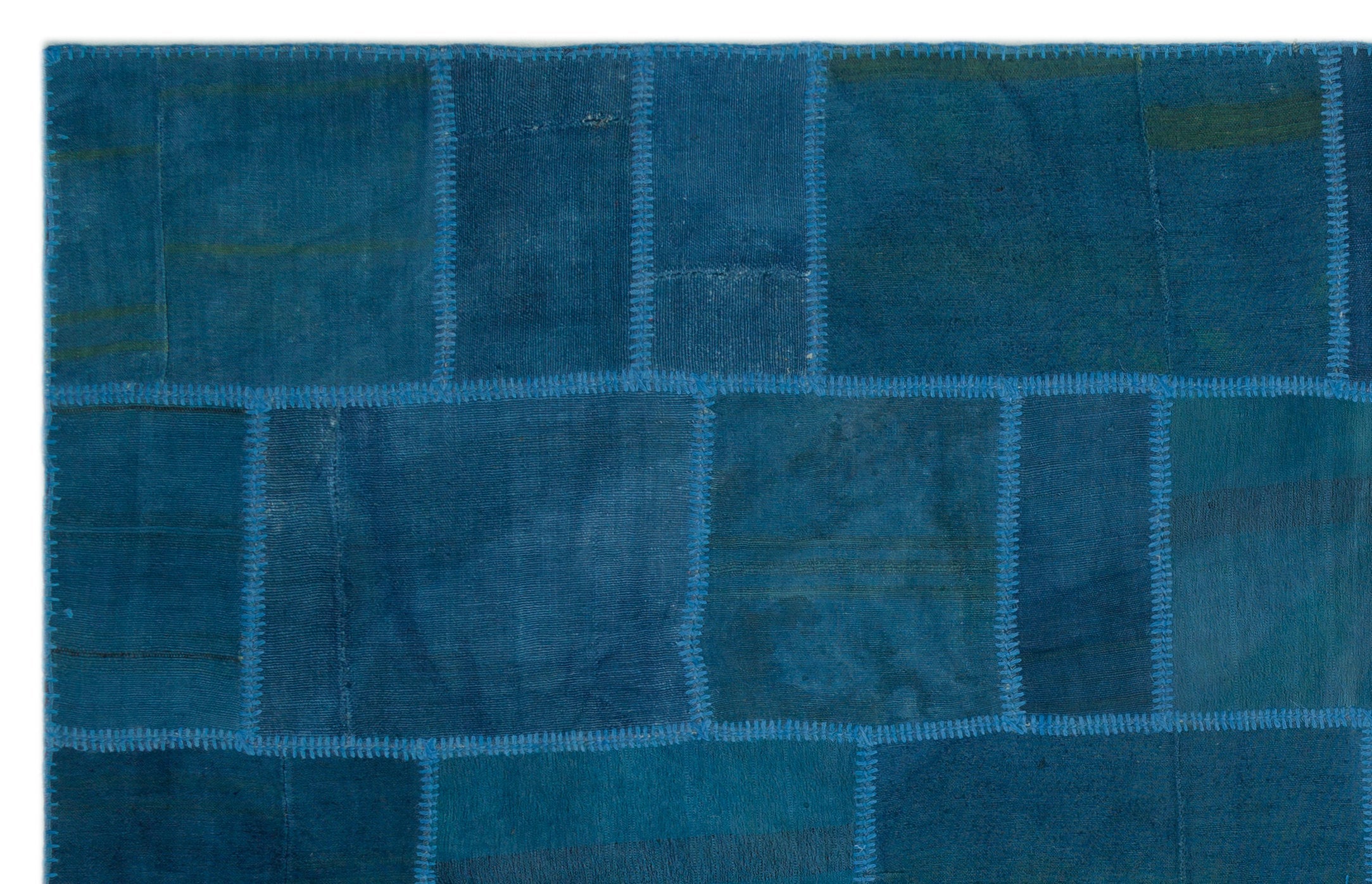Teselya Blue Patchwork Wool Handmade Area Rug 6'3" x 9'10"