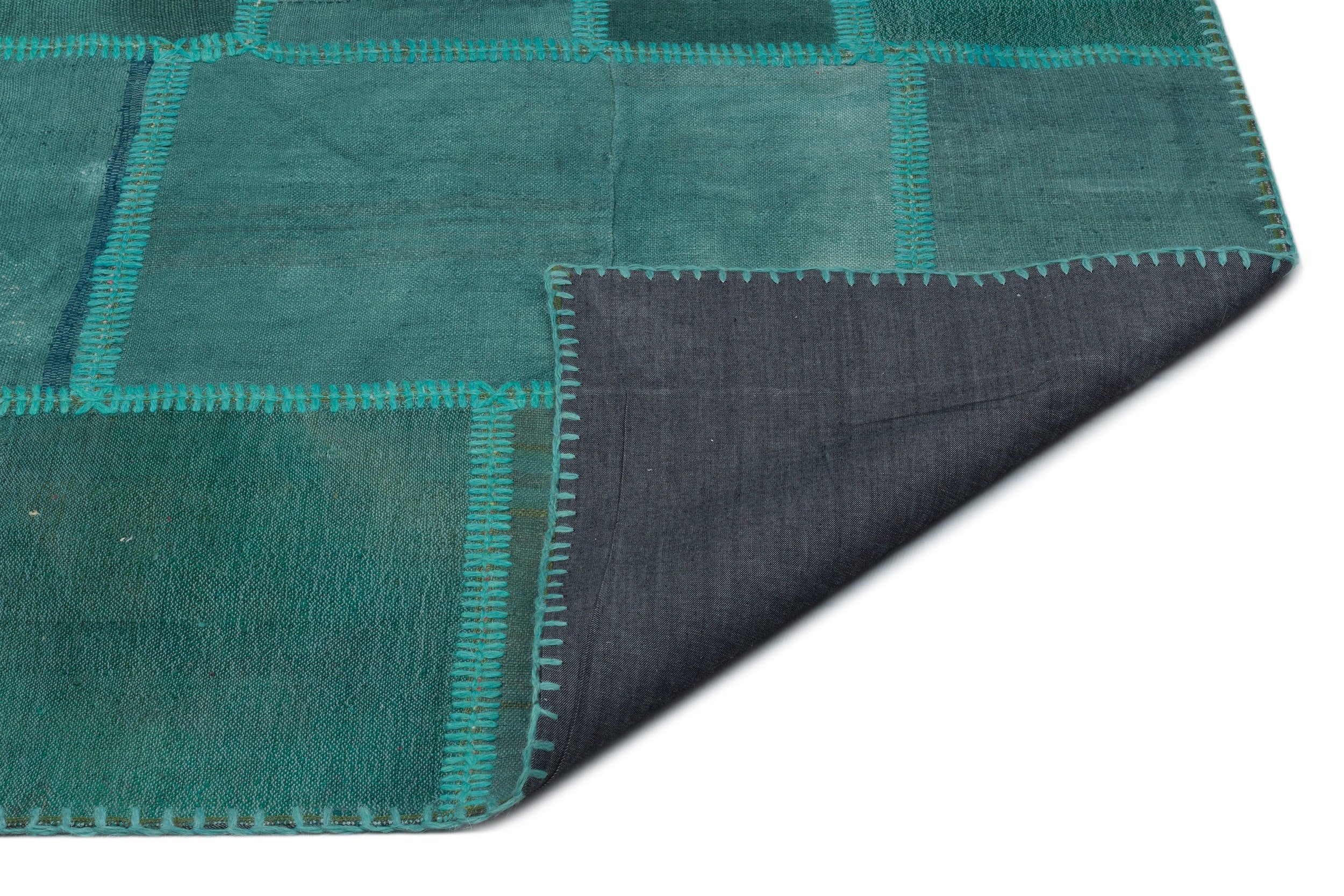 Teselya 22479 Green Patchwork Wool Handmade Area Rug 6'5" x 9'7"