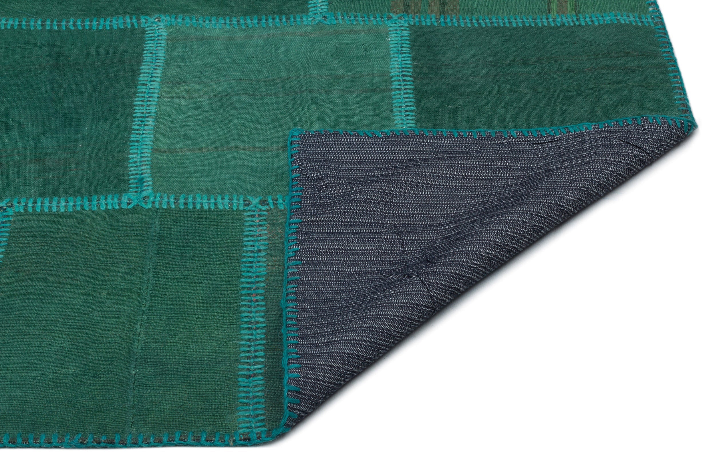 Teselya Green Patchwork Wool Handmade Area Rug 6'5" x 9'8"